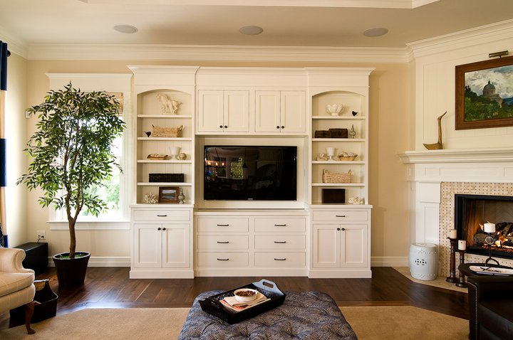 Built-In with Inset Shaker Doors, Inset Drawers, Arches, Header, and Crown