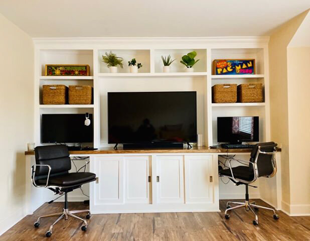 Custom Home Office Built In Desks, Built In Desk With Floating Shelves