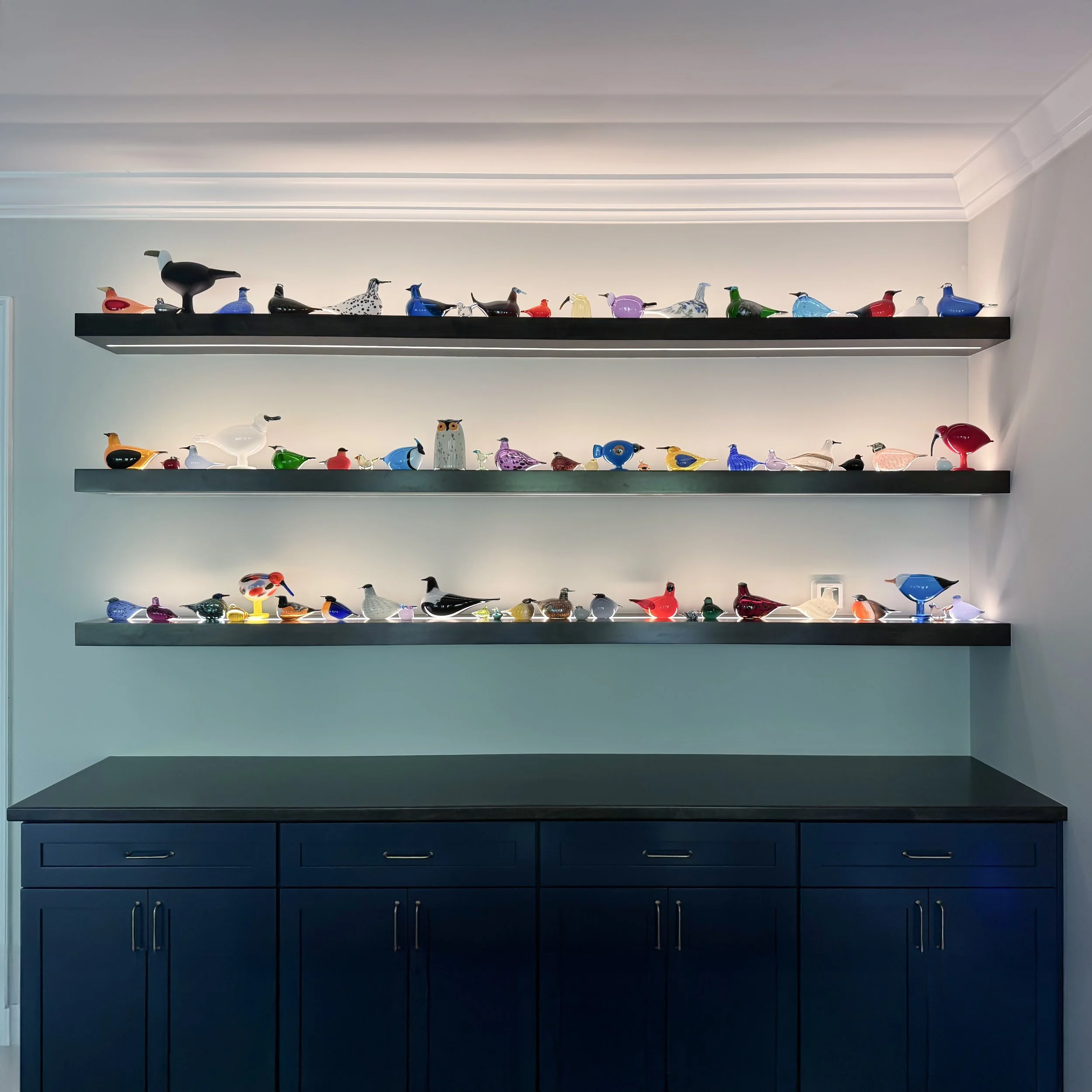 Custom Built in with Floating Shelves and Recessed LED Strip Lighting