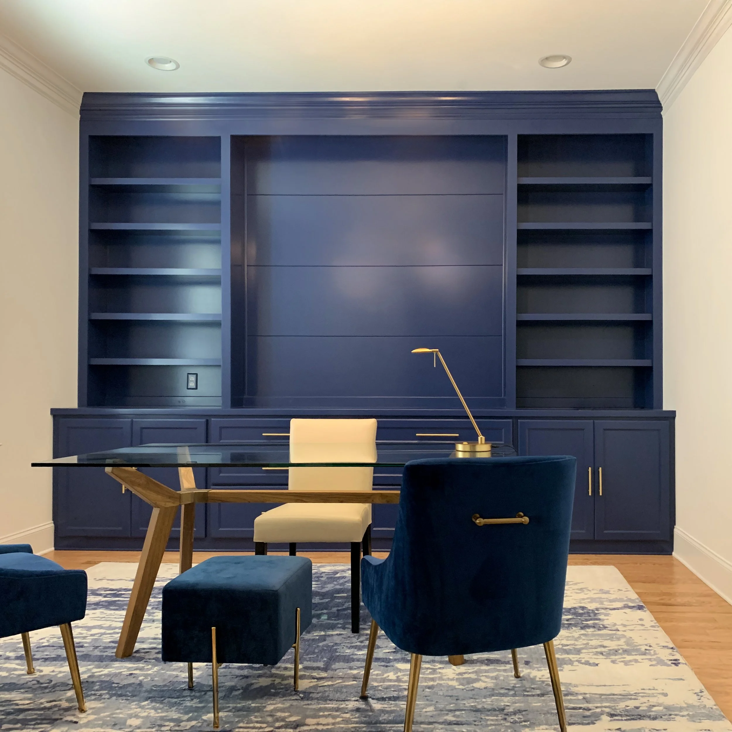 Custom office built-in with wide shiplap