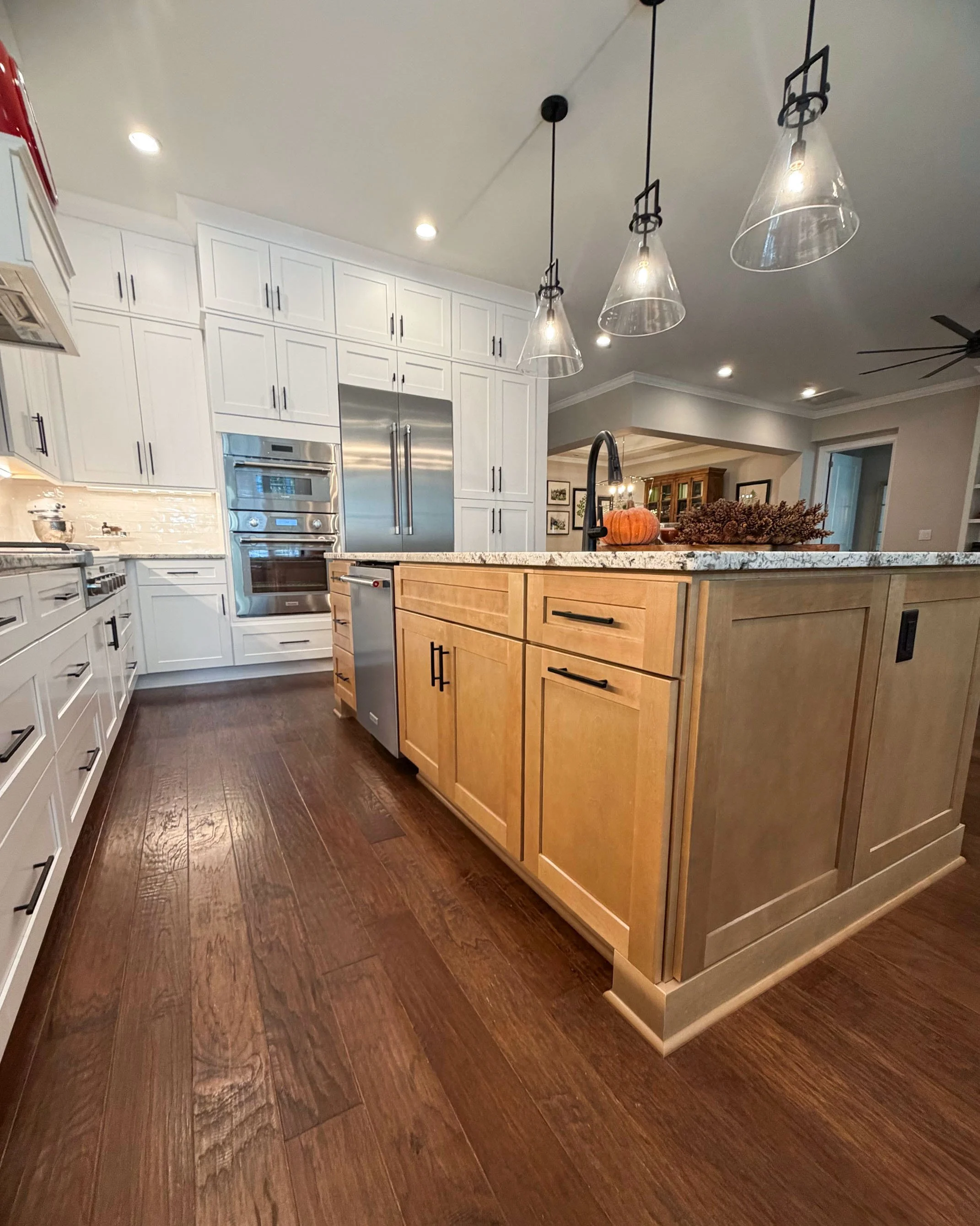 Painted Kitchen Cabinets and Stained Island