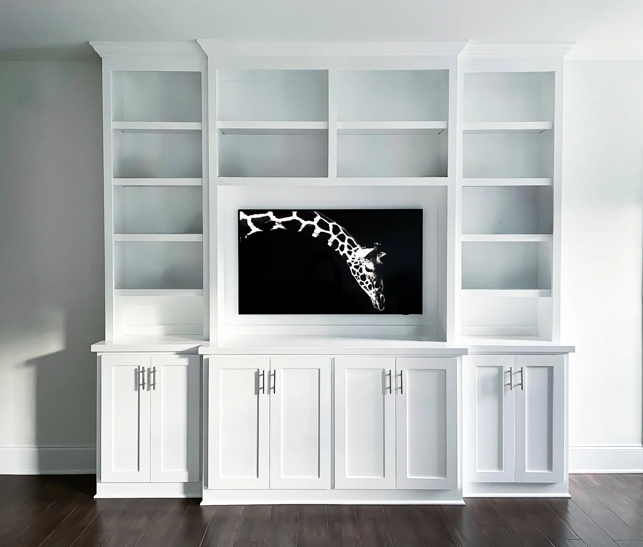 All White Built-in Cabinet for TV