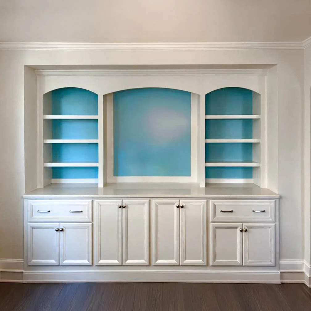Custom Dining Room Built-in with Light Blue Backers