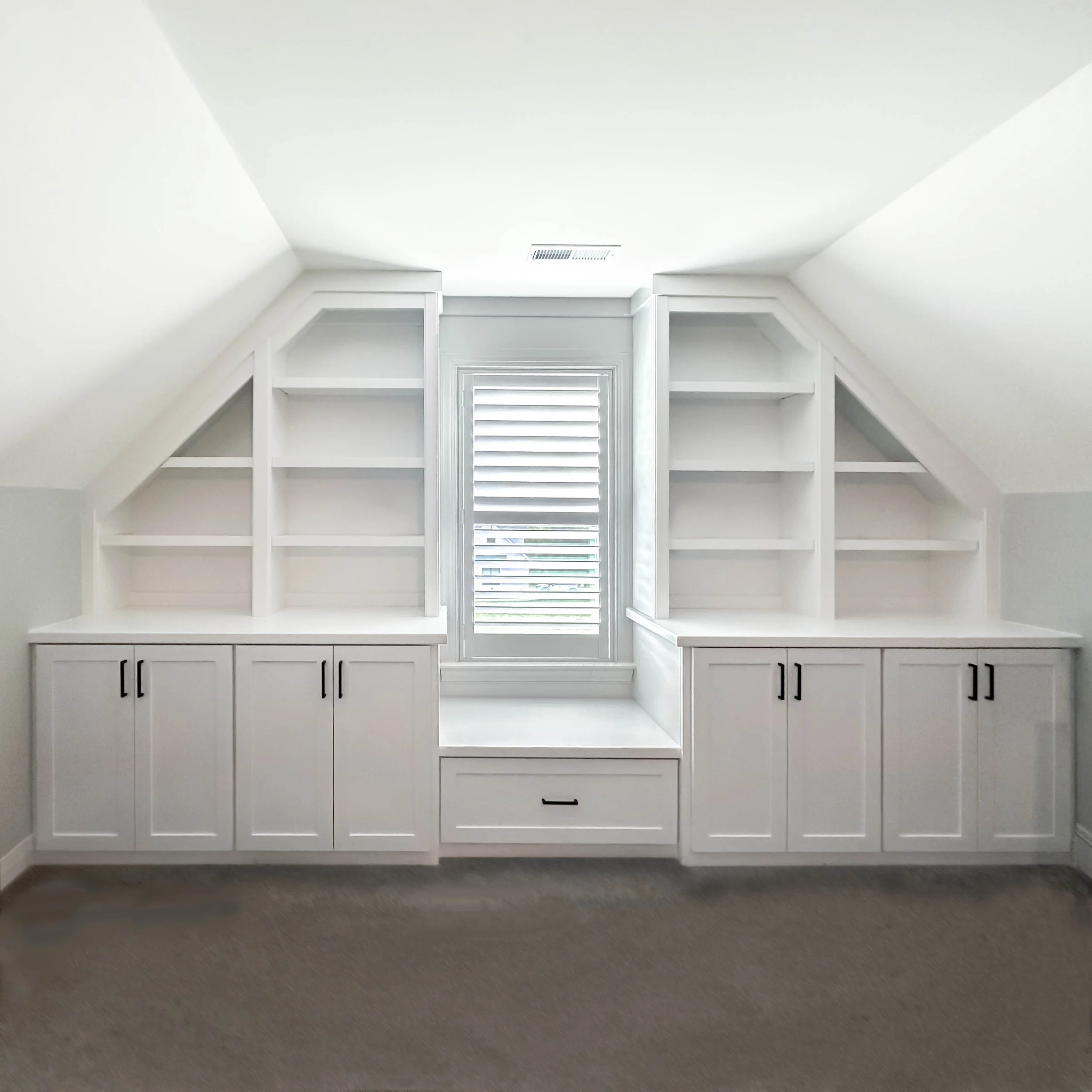 Gable Built-in: Built-in Cabinets for Angled Ceiling