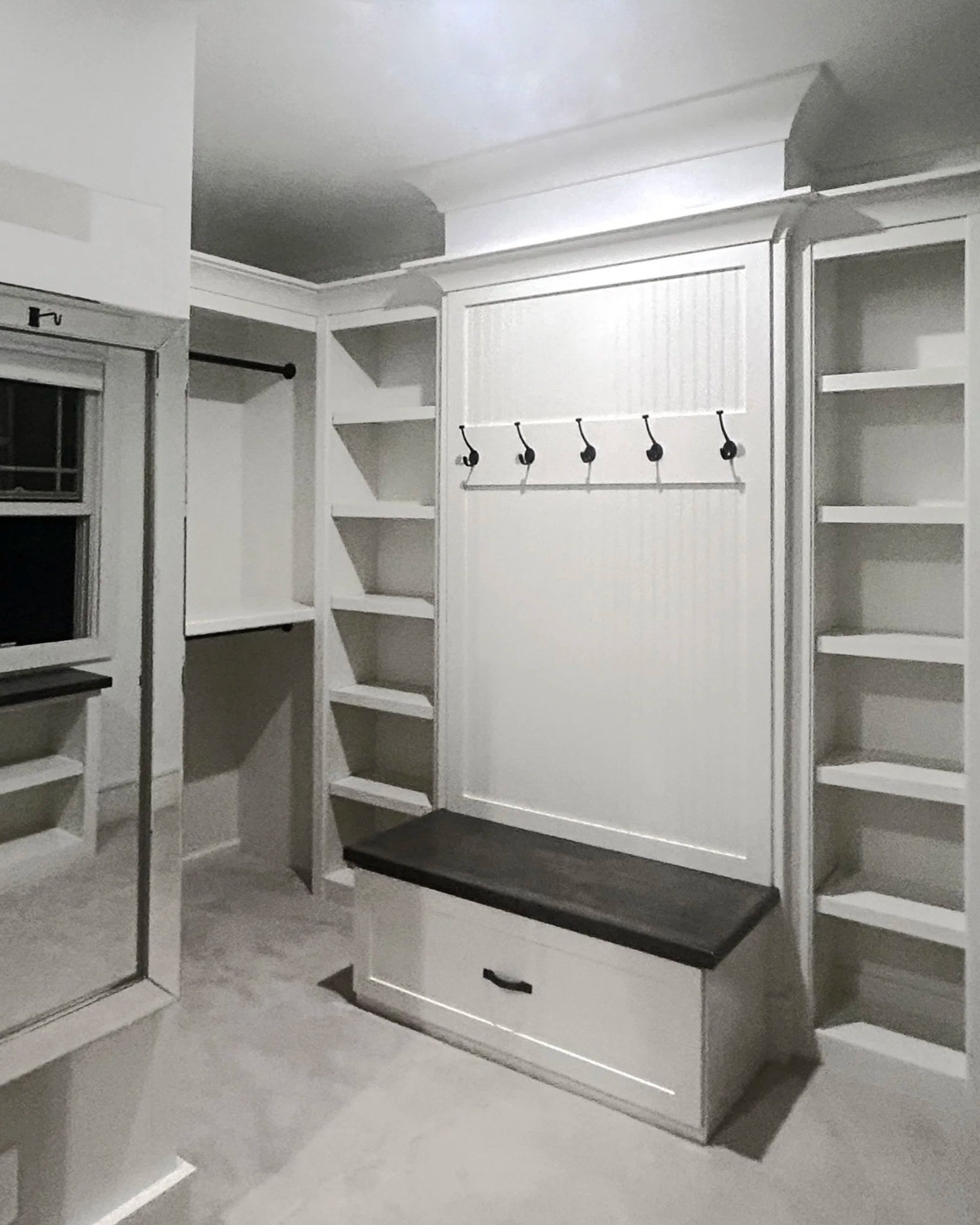 Walk-in Closet Bench with Hooks and Drawer