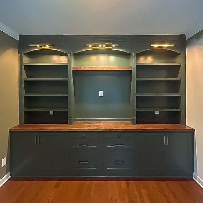 Custom Built-in, Painted Green with Library Lights