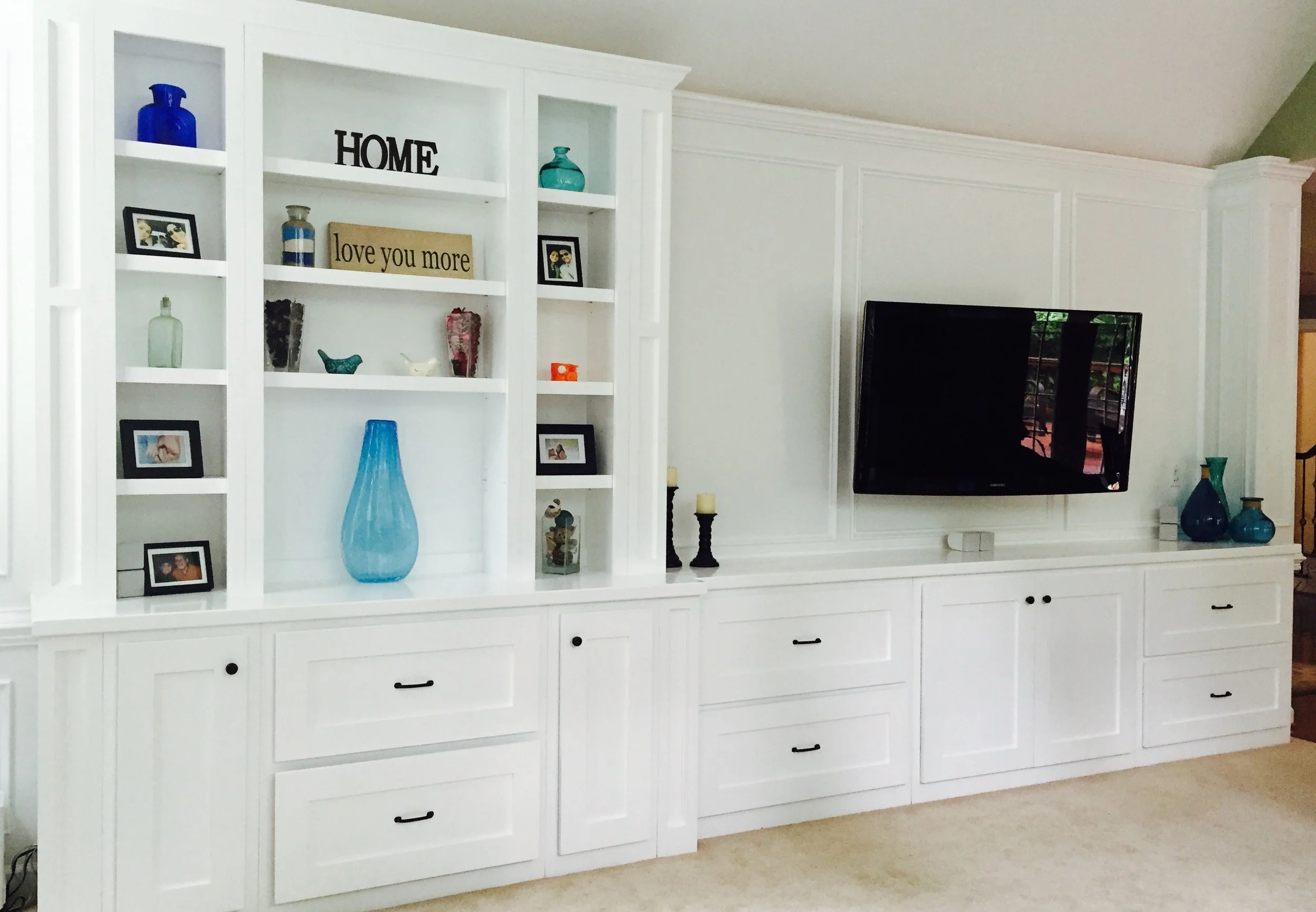 Custom entertianment center with panel backer