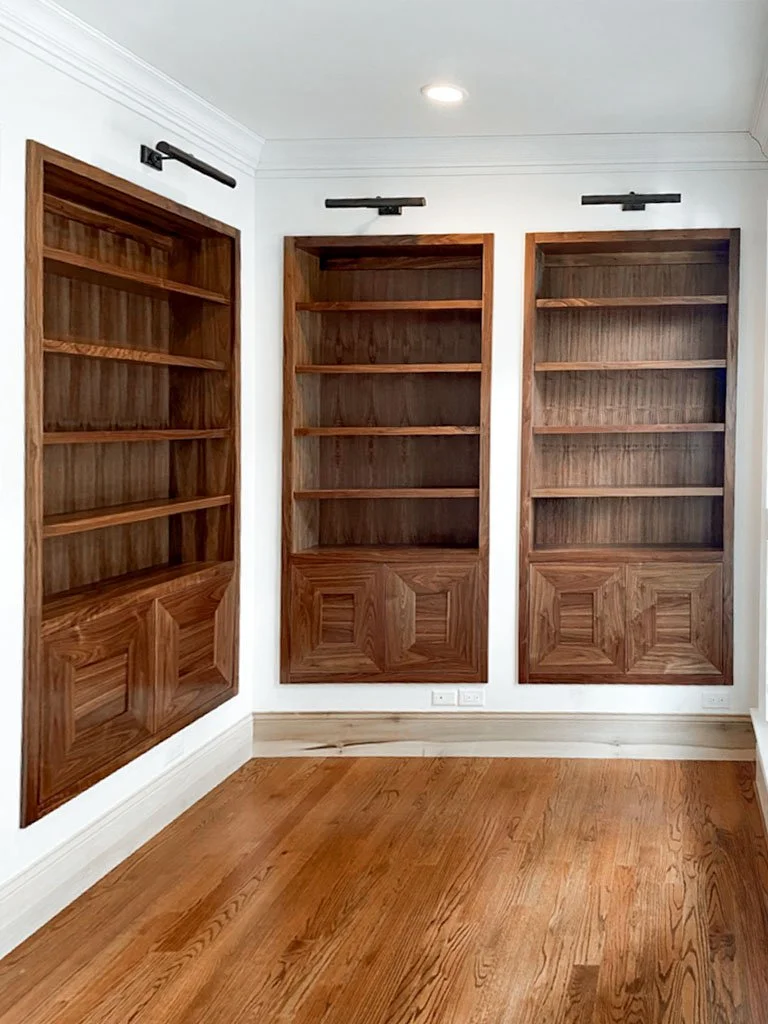 Stained custom cabinet built-in, recessed into the wall