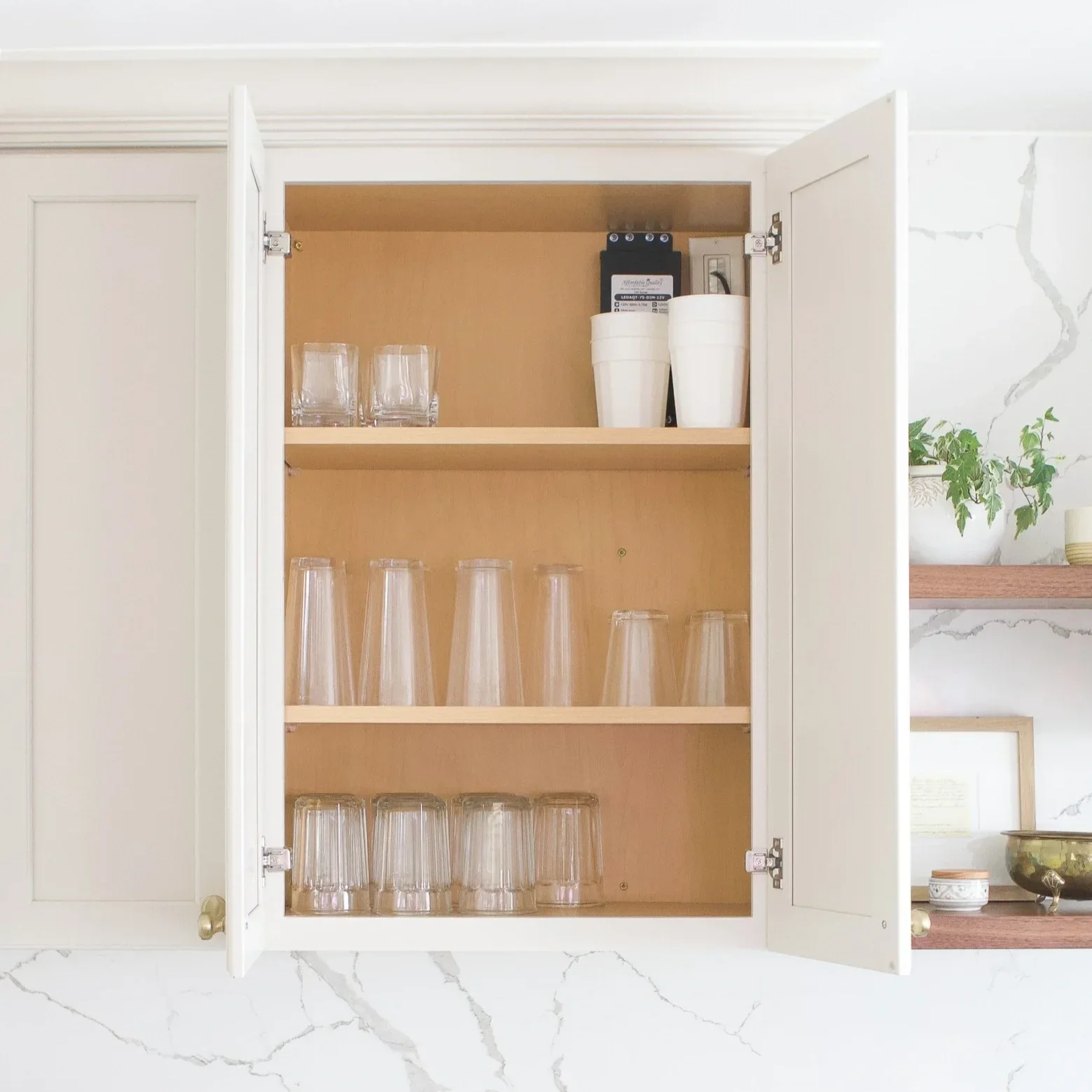 Pre-finish cabinet interior made from maple plywood and clear UV coating