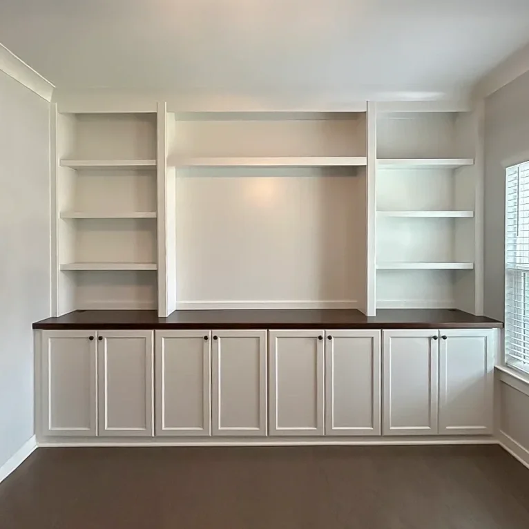 Custom entertainment center with smooth backer