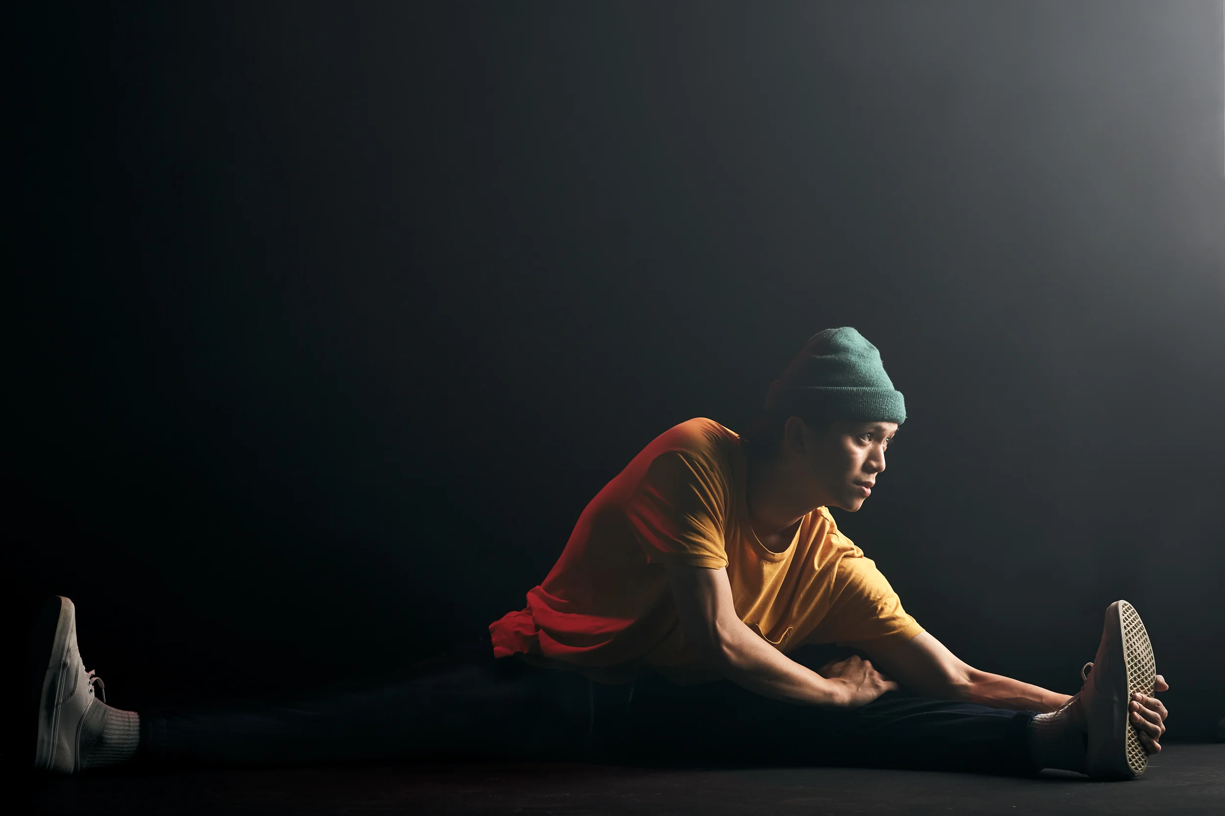 break dancer stretching