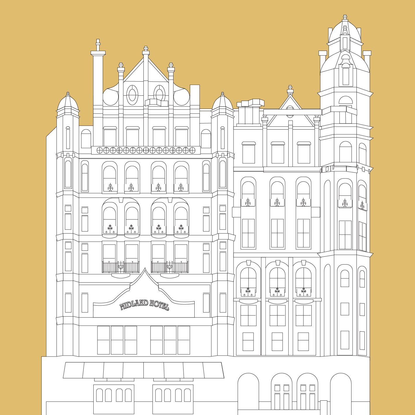 MANCHESTER Line Art Poster Print - Midland Hotel