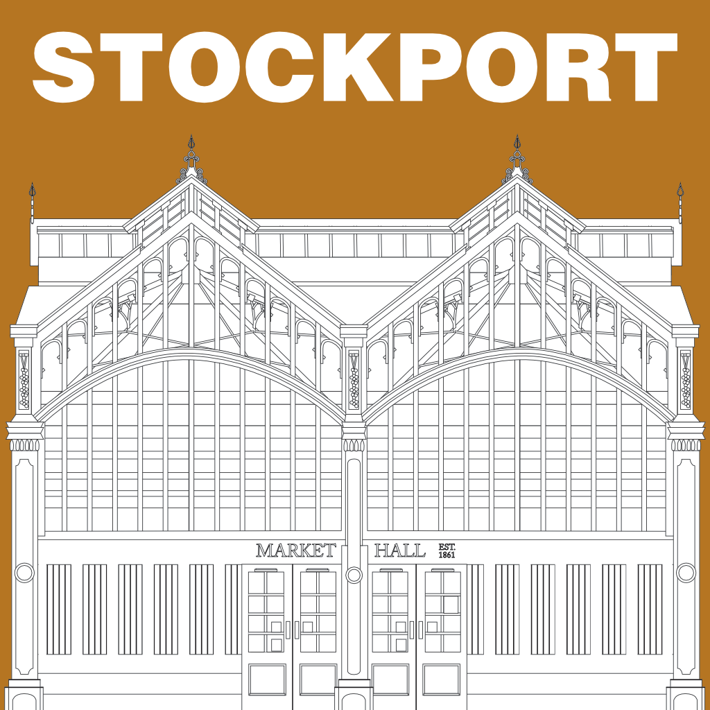 STOCKPORT Line Art Poster Print - Market Hall