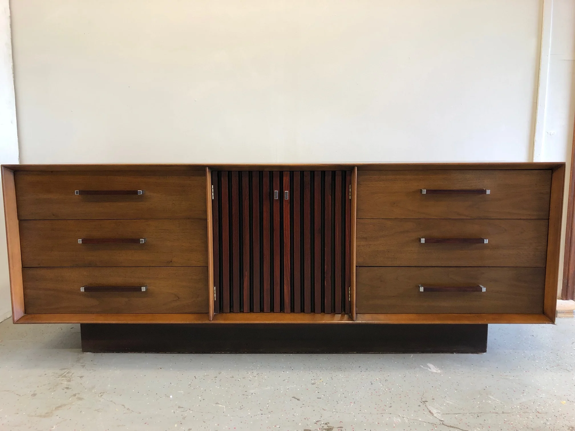 MCM Walnut and Rosewood 9 Drawer Dresser by Lane
