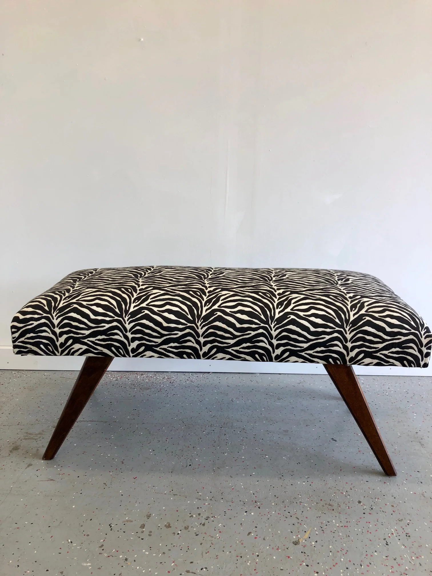 Vintage Bench in a Zebra Pattern Upholstery