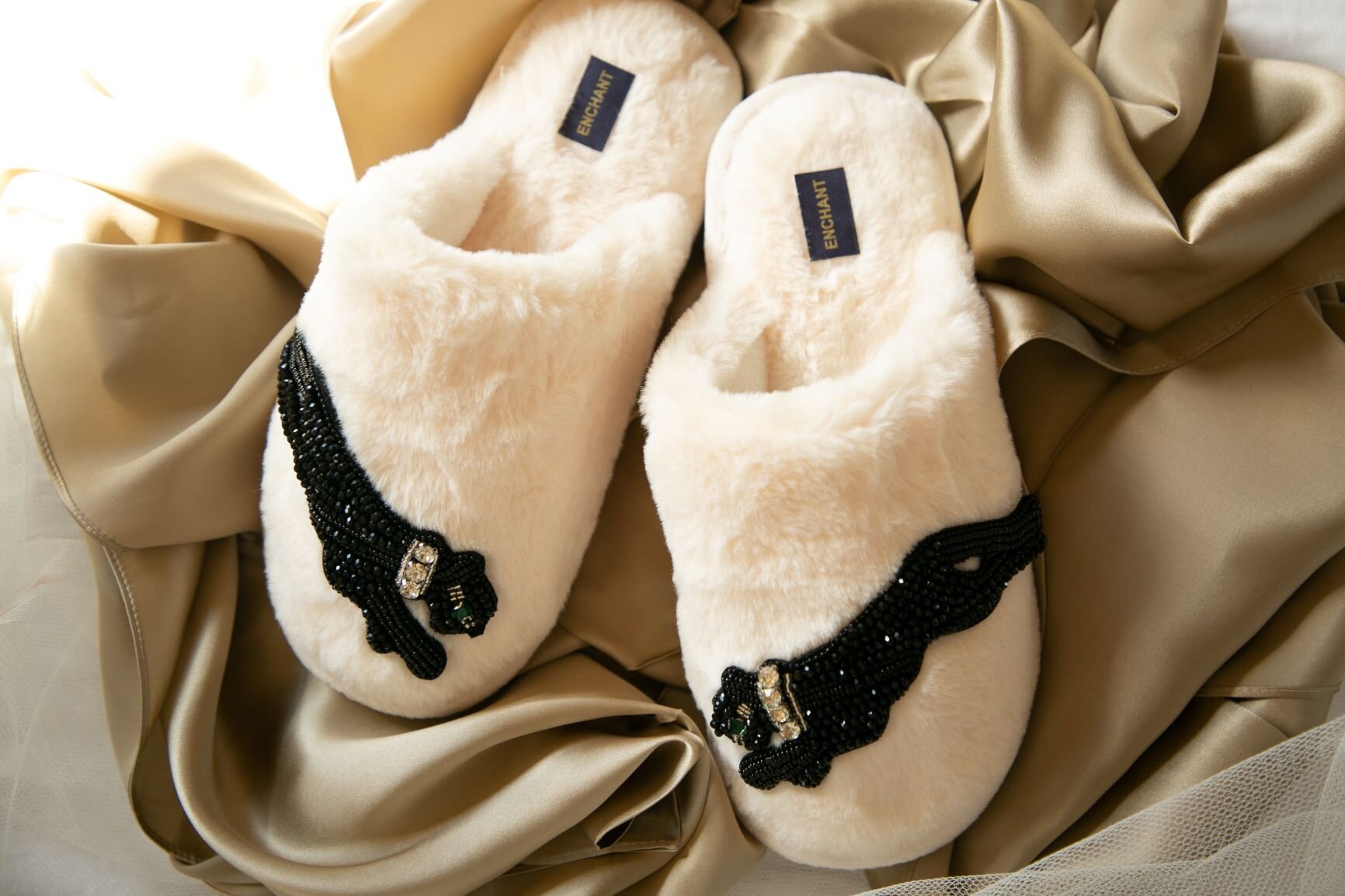 Cream Panther Slippers and Champagne Silk Scarf 1.JPG