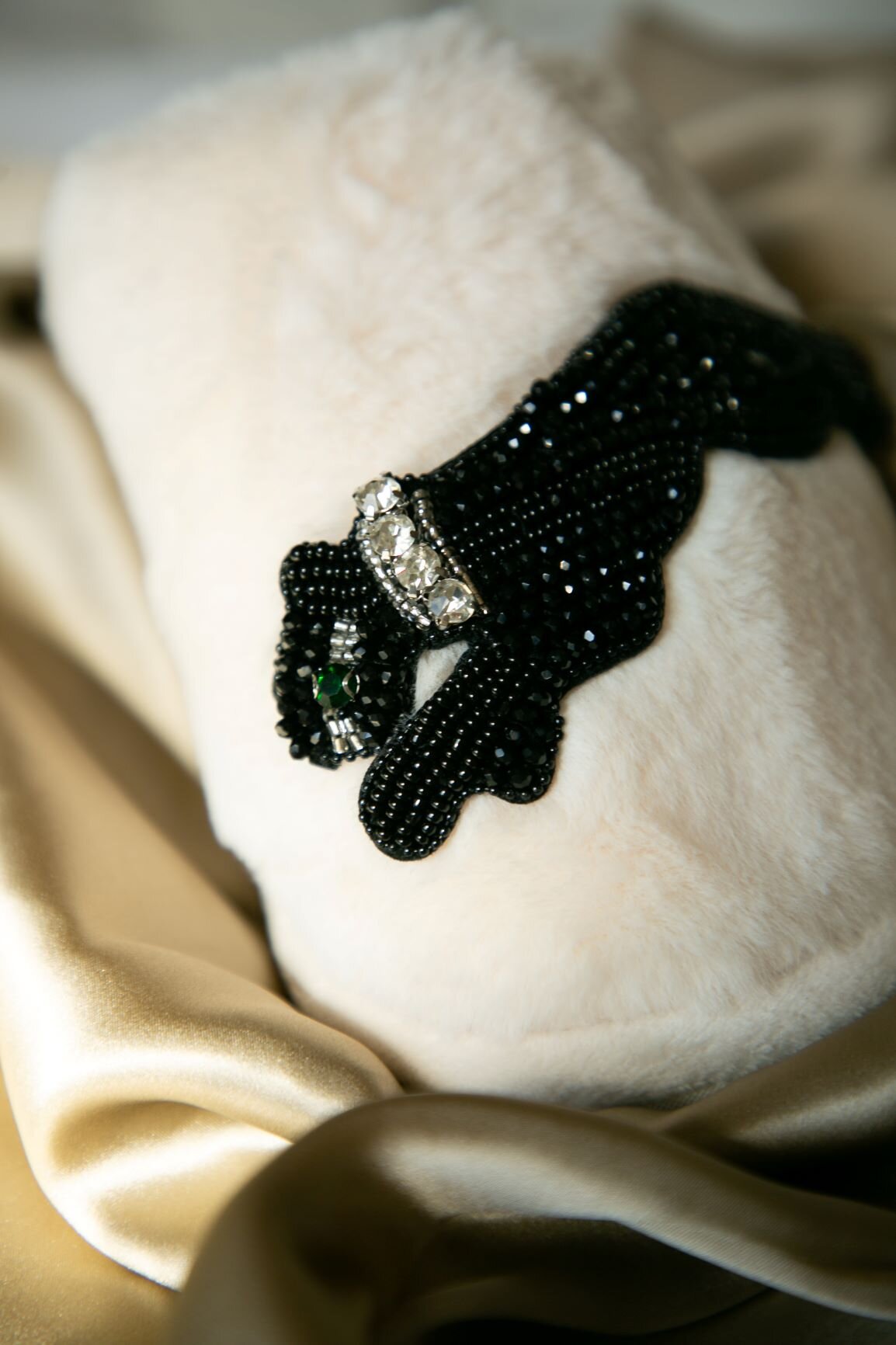 Cream Panther Slippers Detail and Champagne Silk Scarf 1.JPG