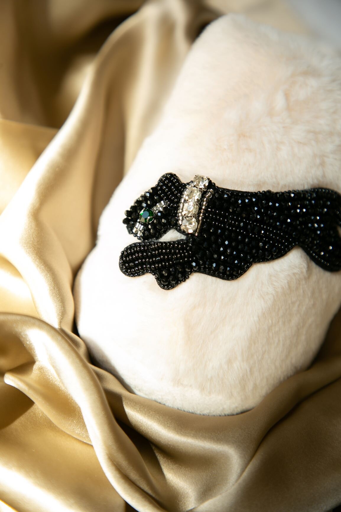 Cream Panther Slippers Detail and Champagne Silk Scarf 2.JPG