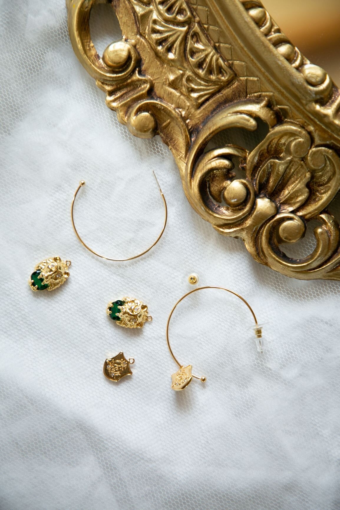 Medium (40mm) Gold Plated Hoops and Lion Head charm 2.JPG