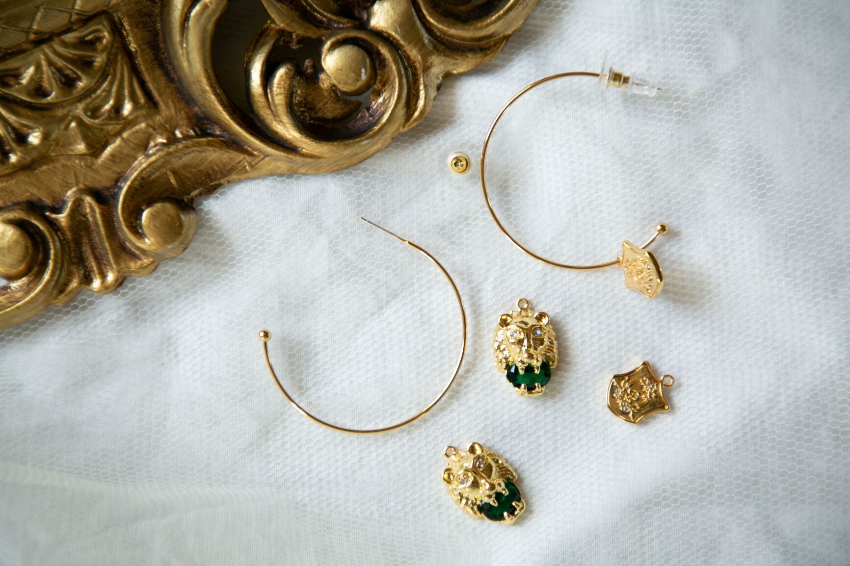 Medium (40mm) Gold Plated Hoops and Lion Head charm 3.JPG