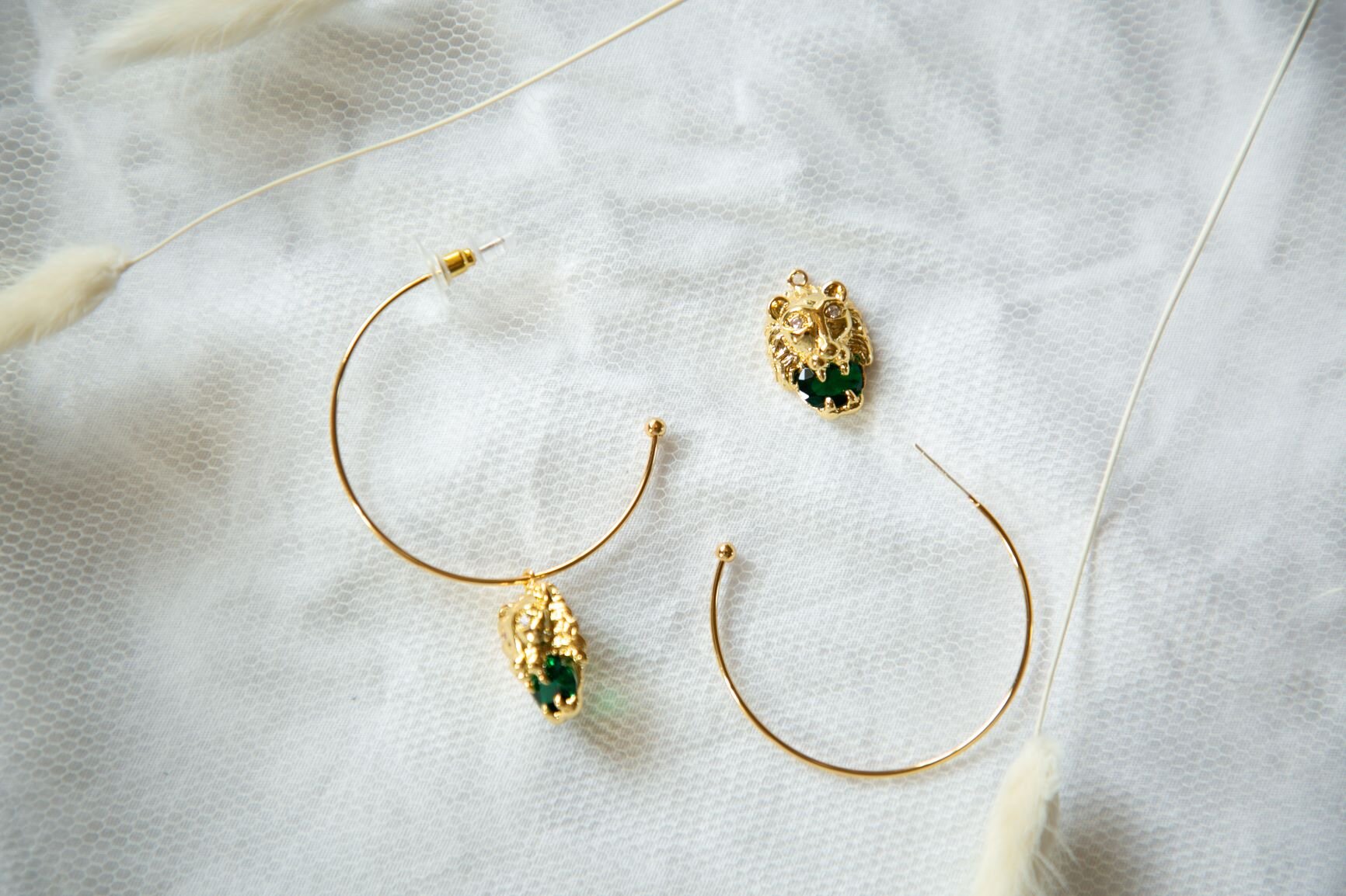 Medium (40mm) Gold Plated Hoops and Lion Head charm 5.JPG