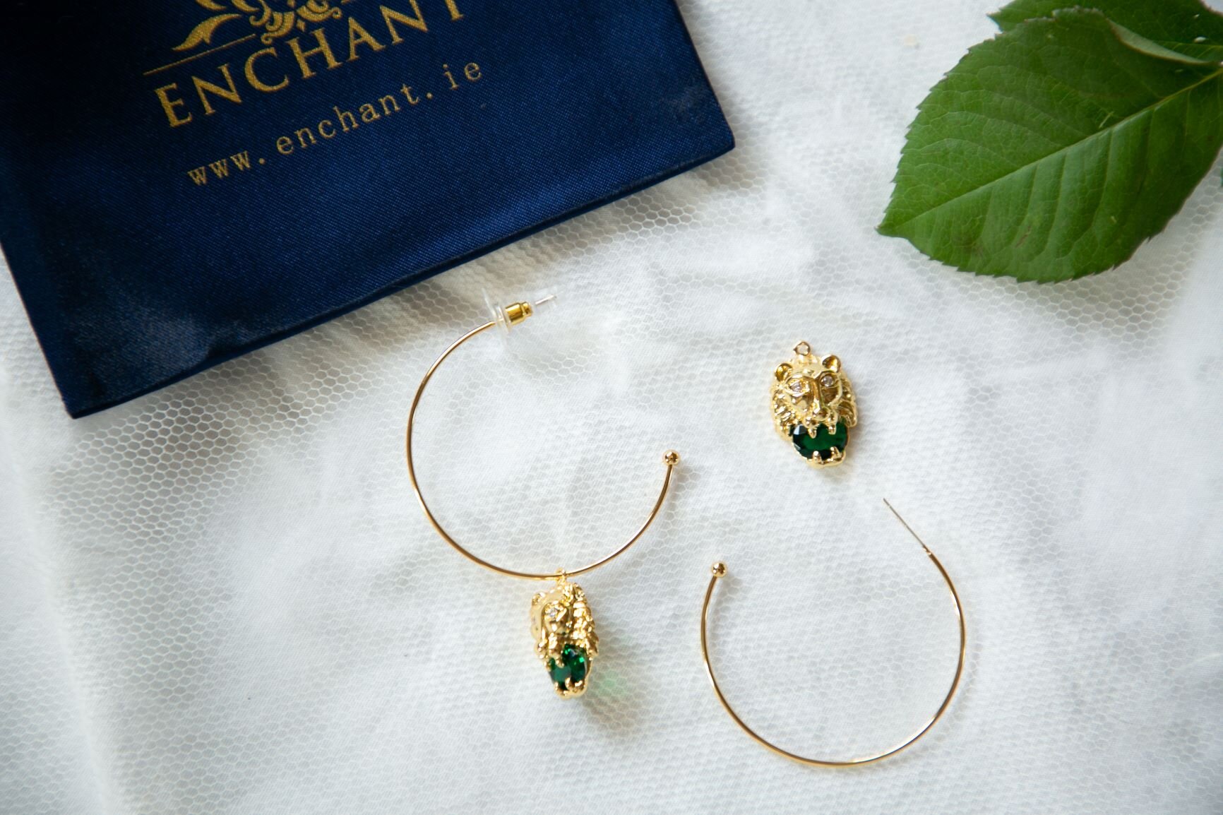 Medium (40mm) Gold Plated Hoops and Lion Head charm 6.JPG