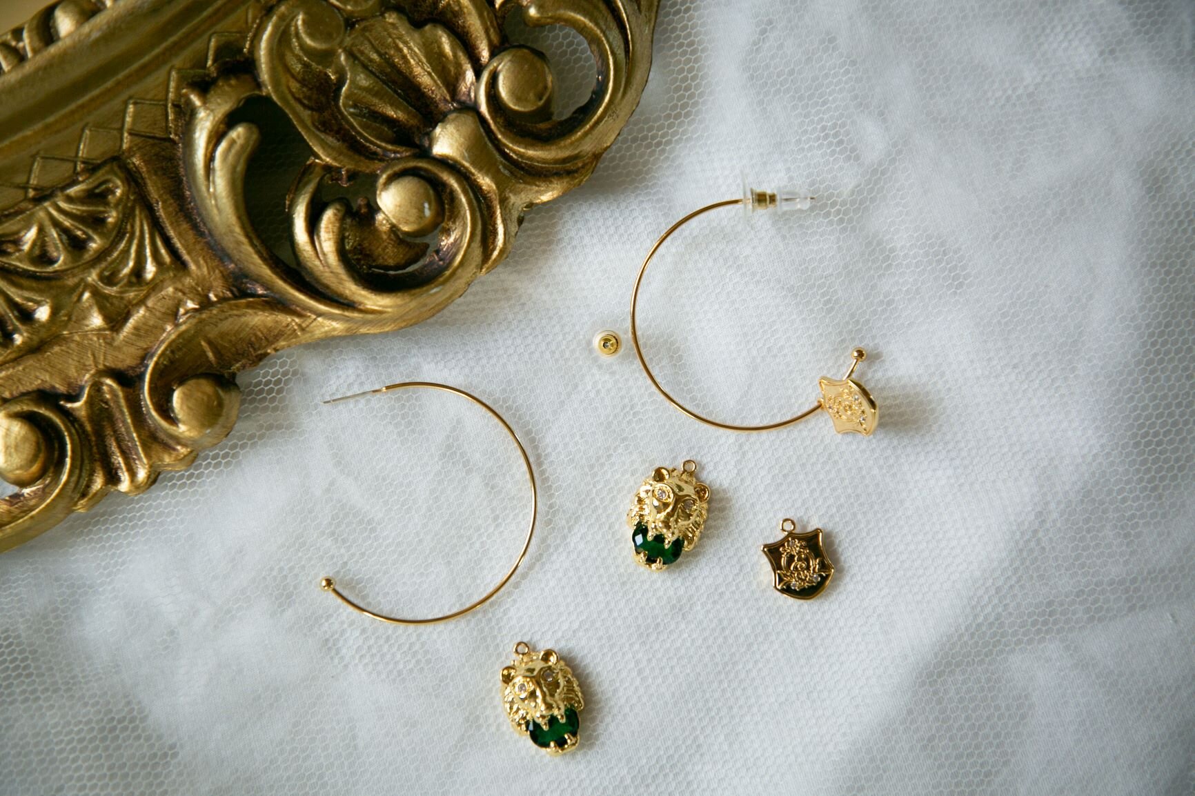 Medium (40mm) Gold Plated Hoops and Lion Head charm 8.JPG