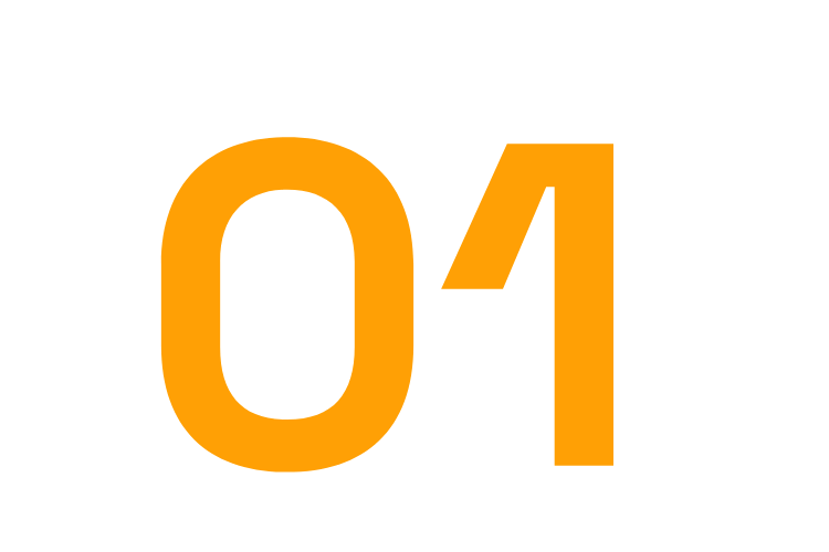 Large orange number 01 on a white background.