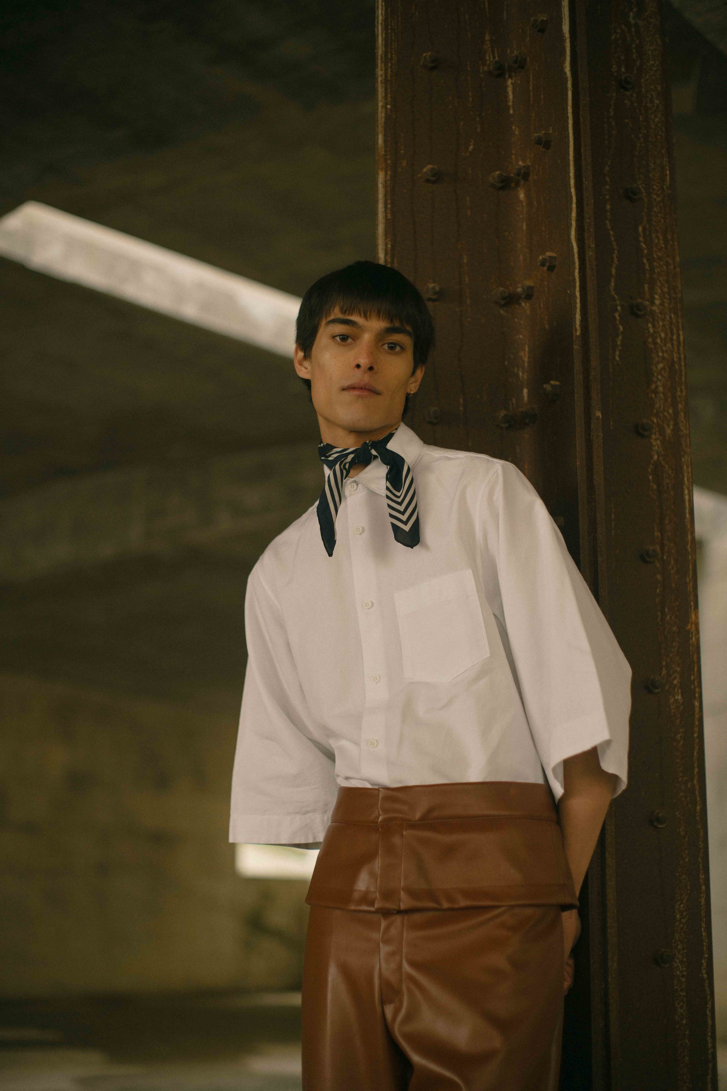 Shirt ACNE STUDIOS Pleather Trousers DELADA Scarf Stylist’s Own