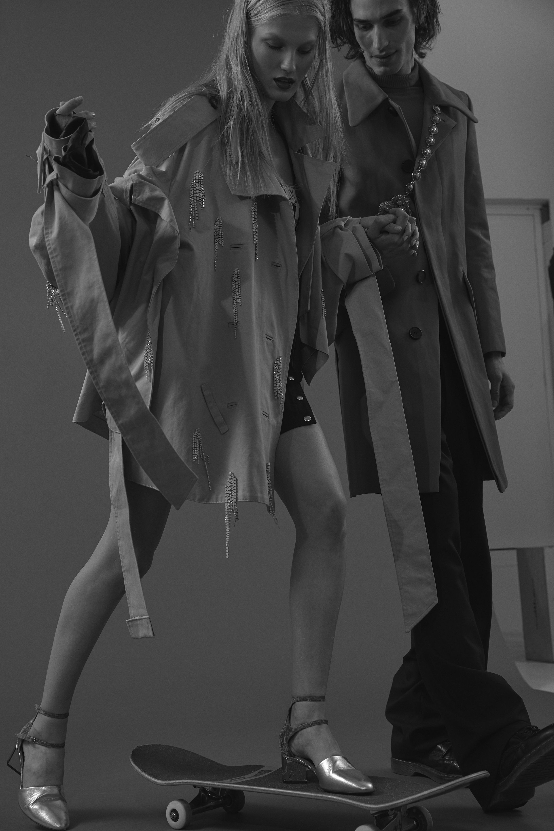 Ali wears Coat Anne Sofie Madsen Skirt Victoria/Tomas Shoes Pierre Hardy Philip wears Coat Namacheko Trousers Faith Connexion Shoes Dr Martens