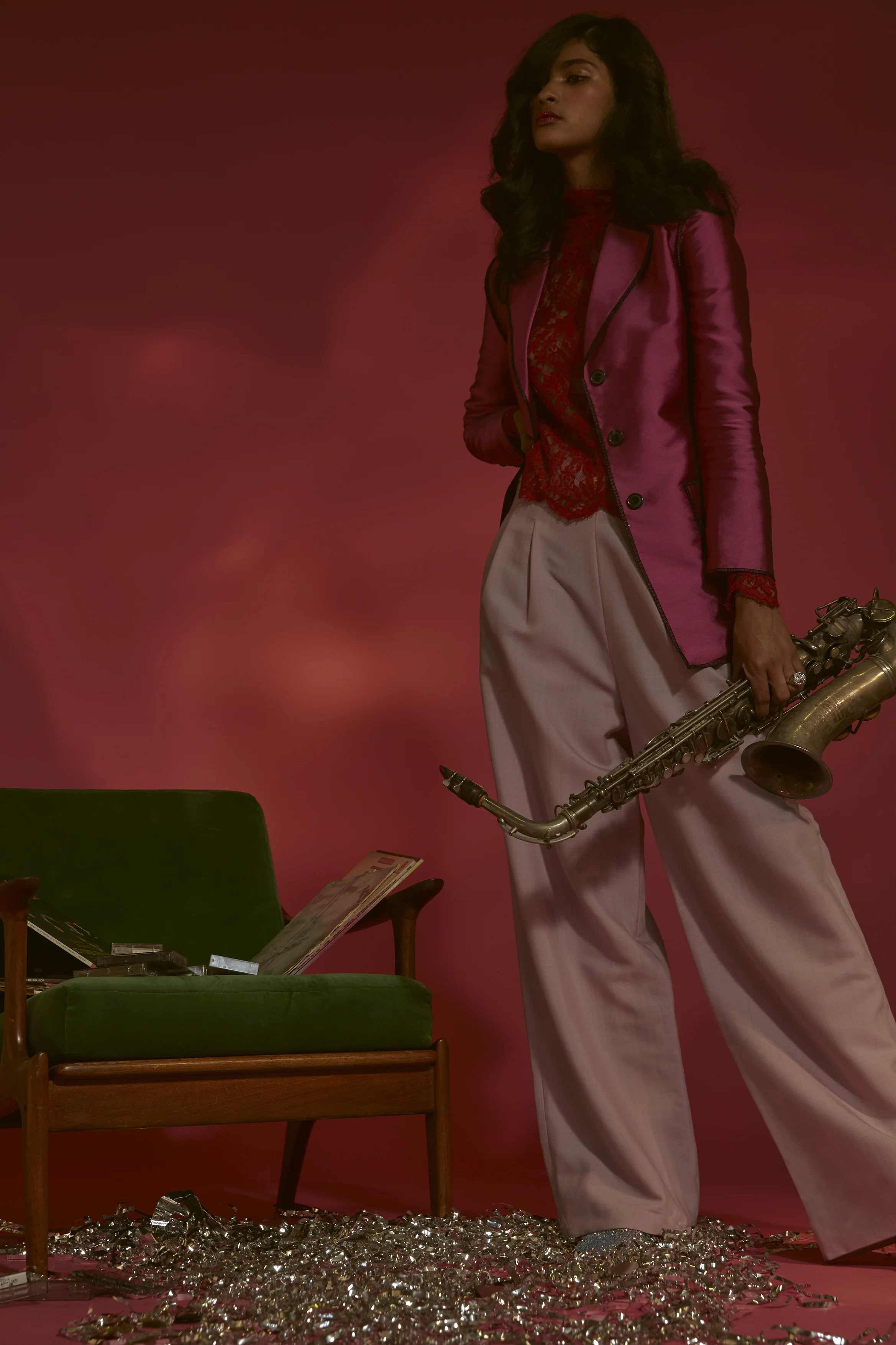 Jacket, Shirt and Trousers Koché Ring Atelier Swarovski Mules Christian Louboutin