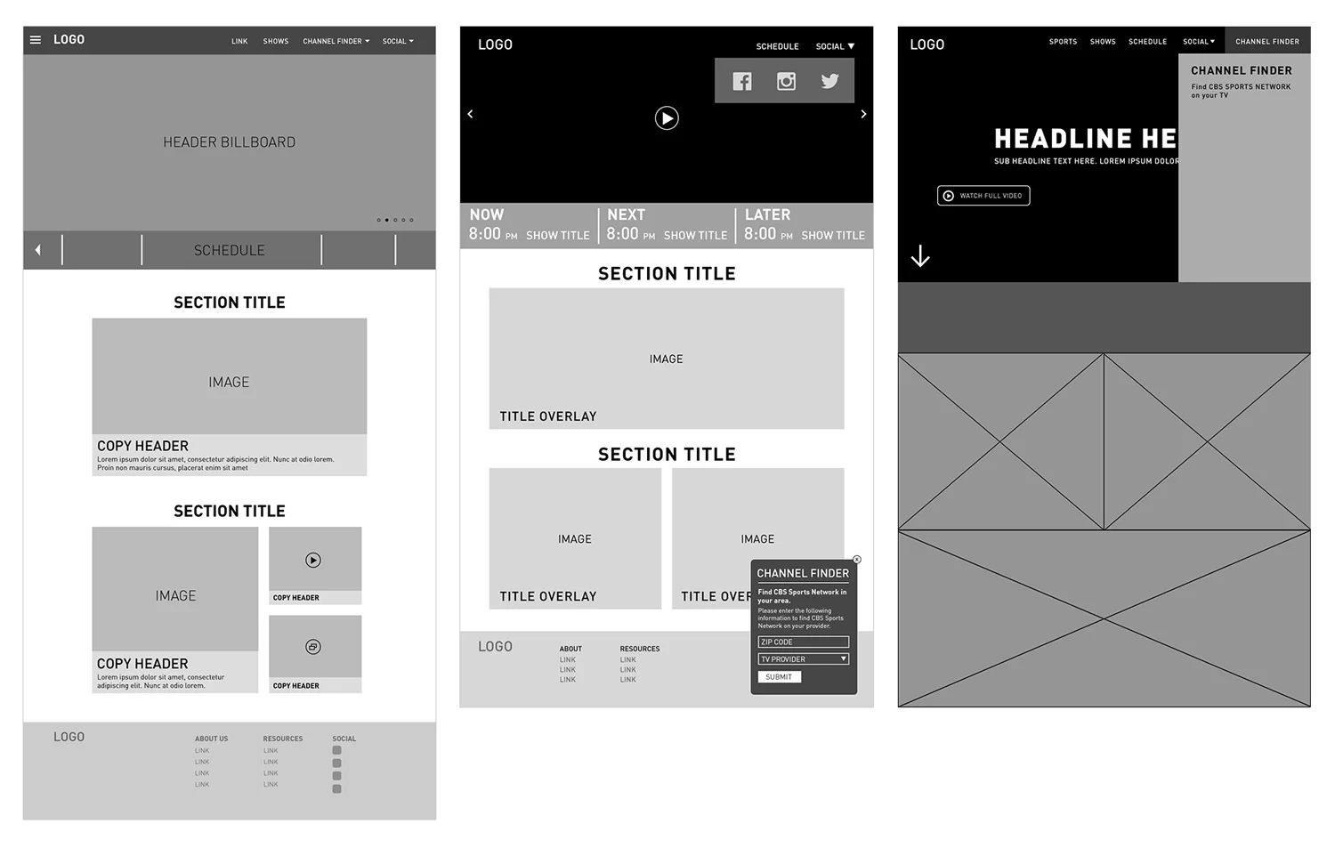 Wireframes 1-3: