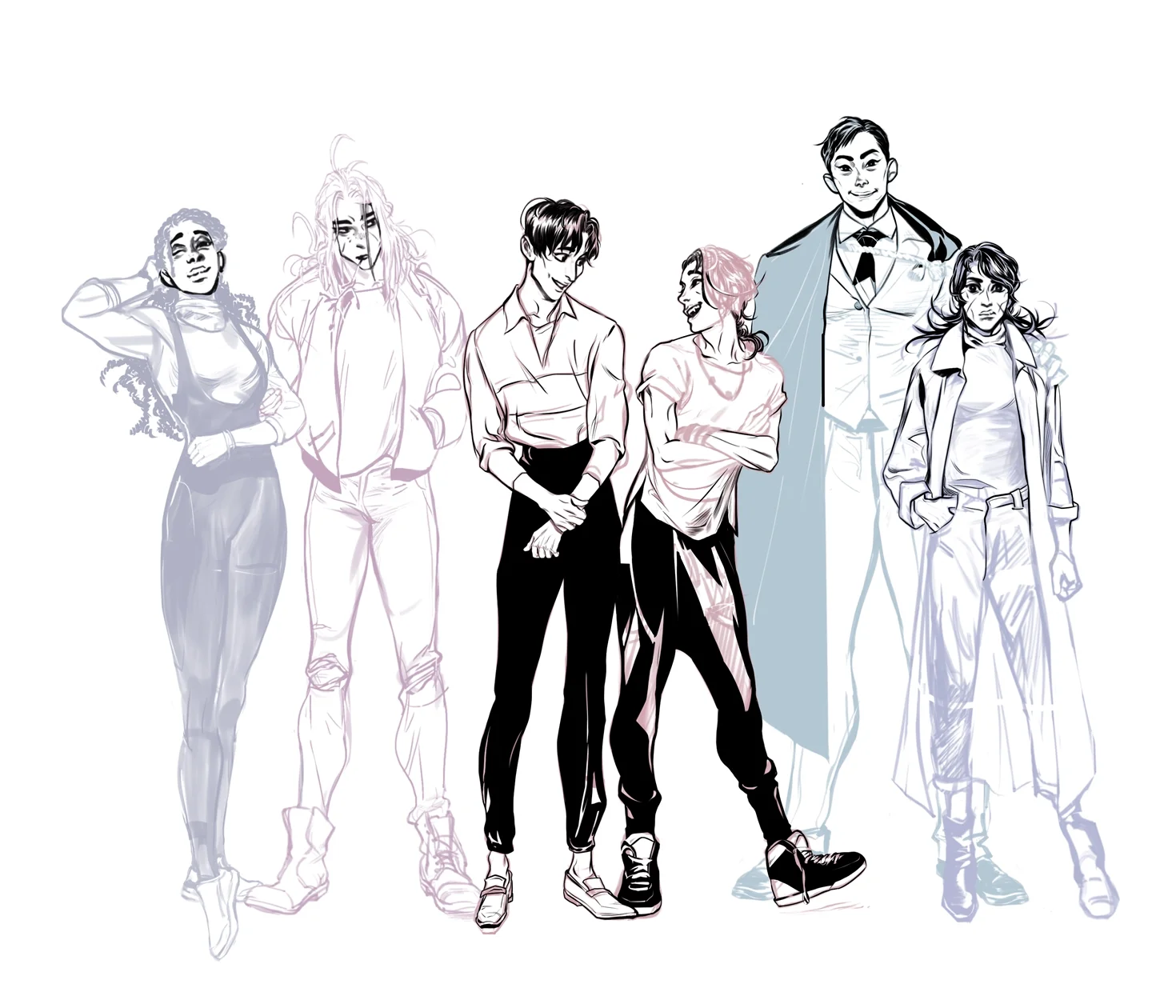 The main cast of heroes. From left to right, their names are: Nadja, Maurice, Paolo, Sun, John Iwa, and Alba Tourmaline.