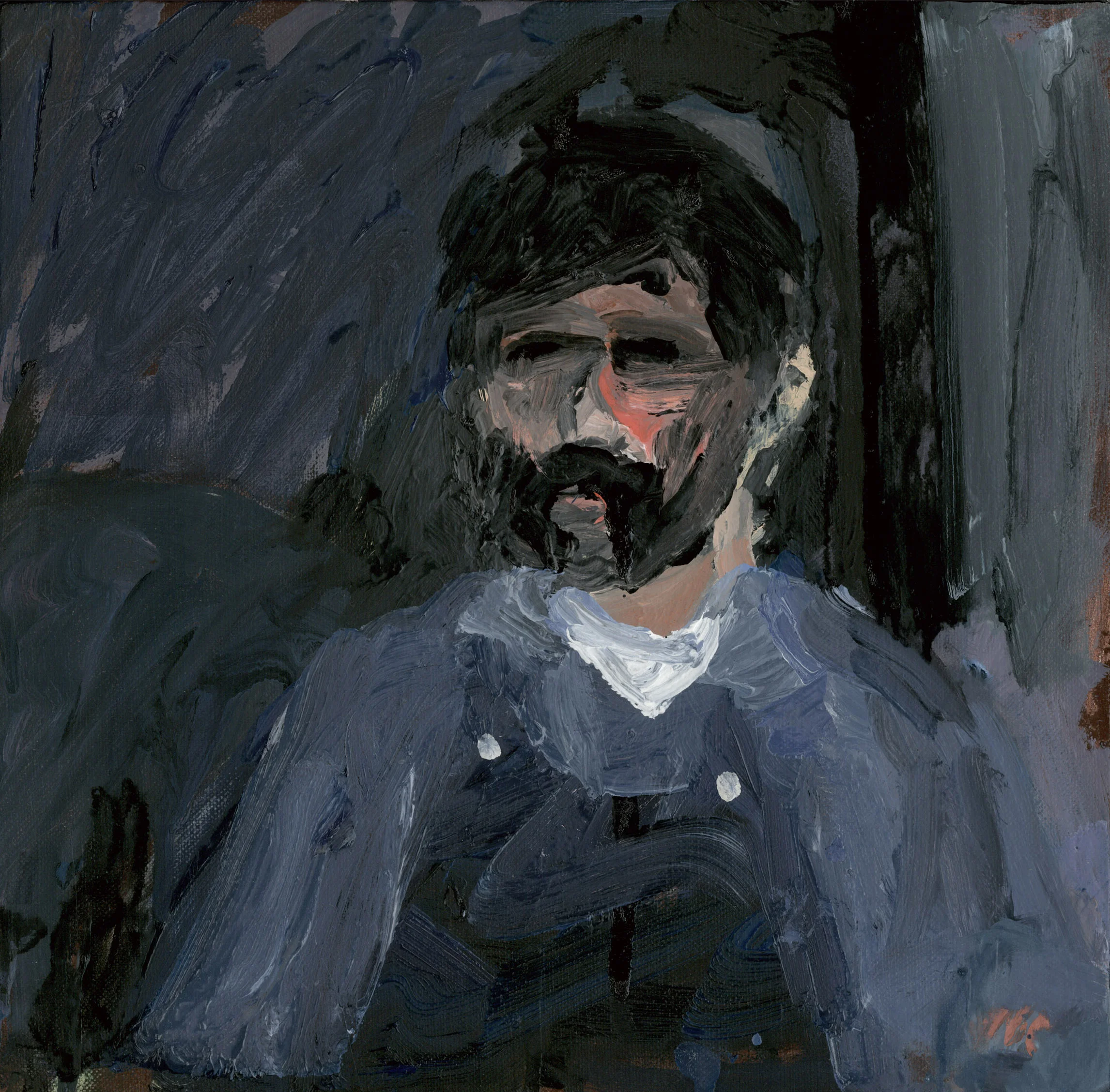 “Man in Overalls” : 10 x 10 inches, Oil on Linen $900.