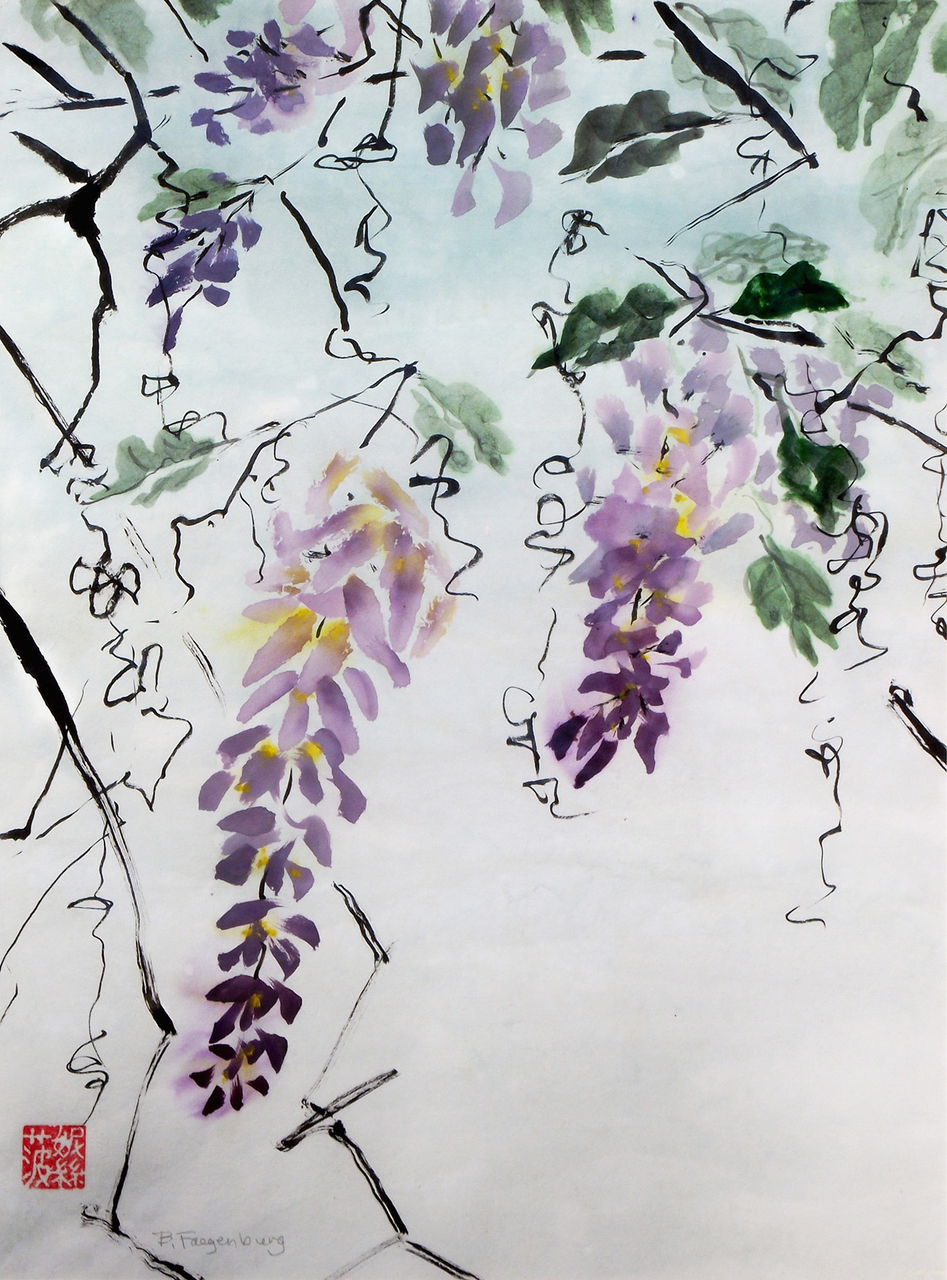 Wisteria, 20x24in, Asian brush painting on rice paper