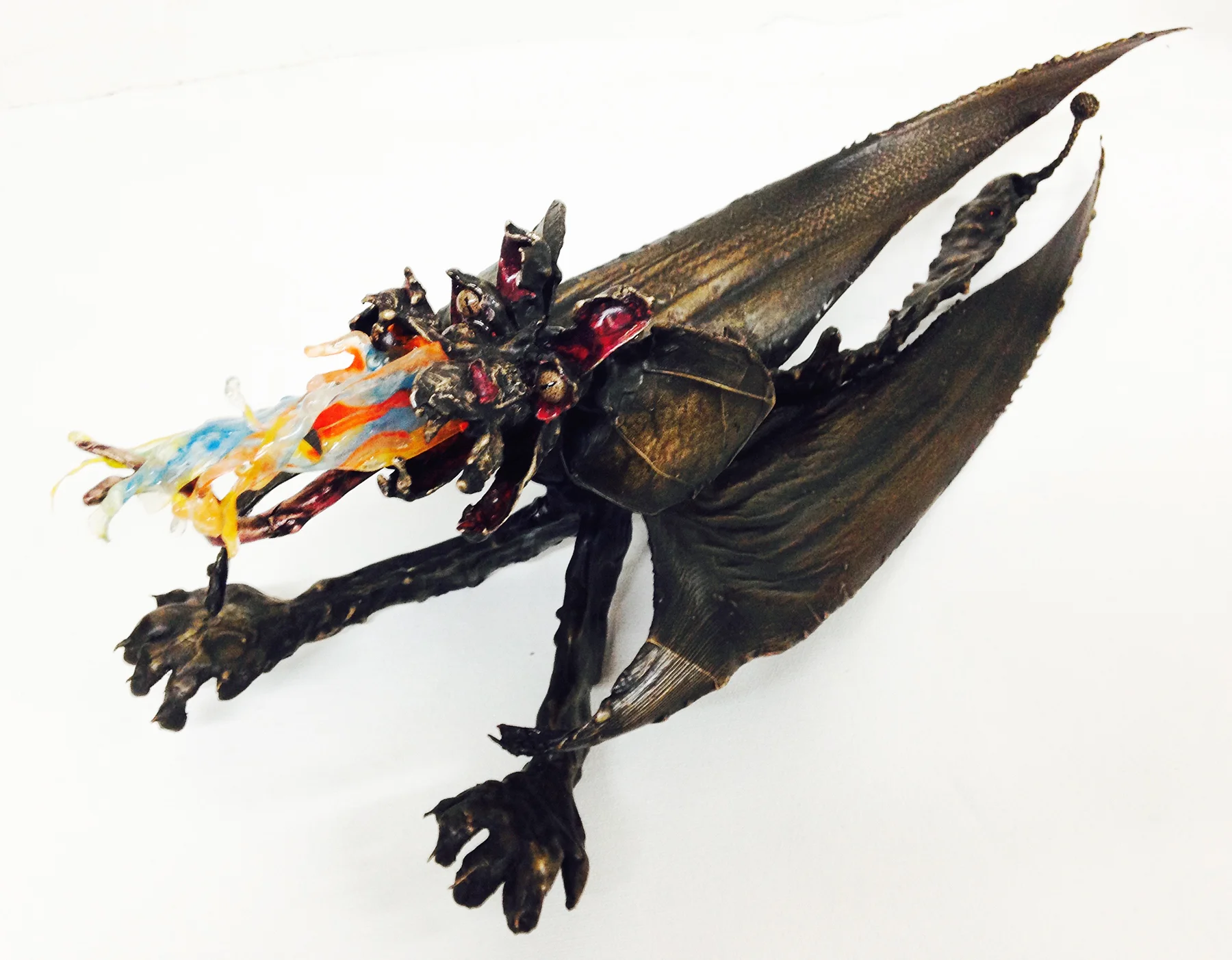  "Big Flame Dragon" Free standing Bronze sculpture with mixed media. H 6.5" x W 5.5" x L 18" $6,000.00