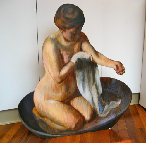 "AFTER DEGAS/WOMAN IN A TUB", life size painted wood cutout,40" H x 36", $5000.00