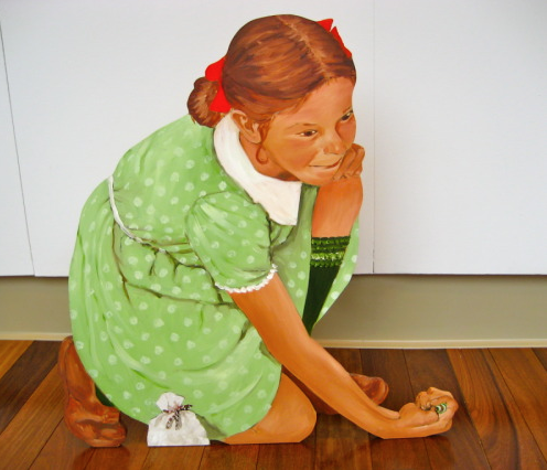 "AFTER ROCKWELL/MARBLES CHAMP", life size painted wood cutout, 23" x 21", $3000.00