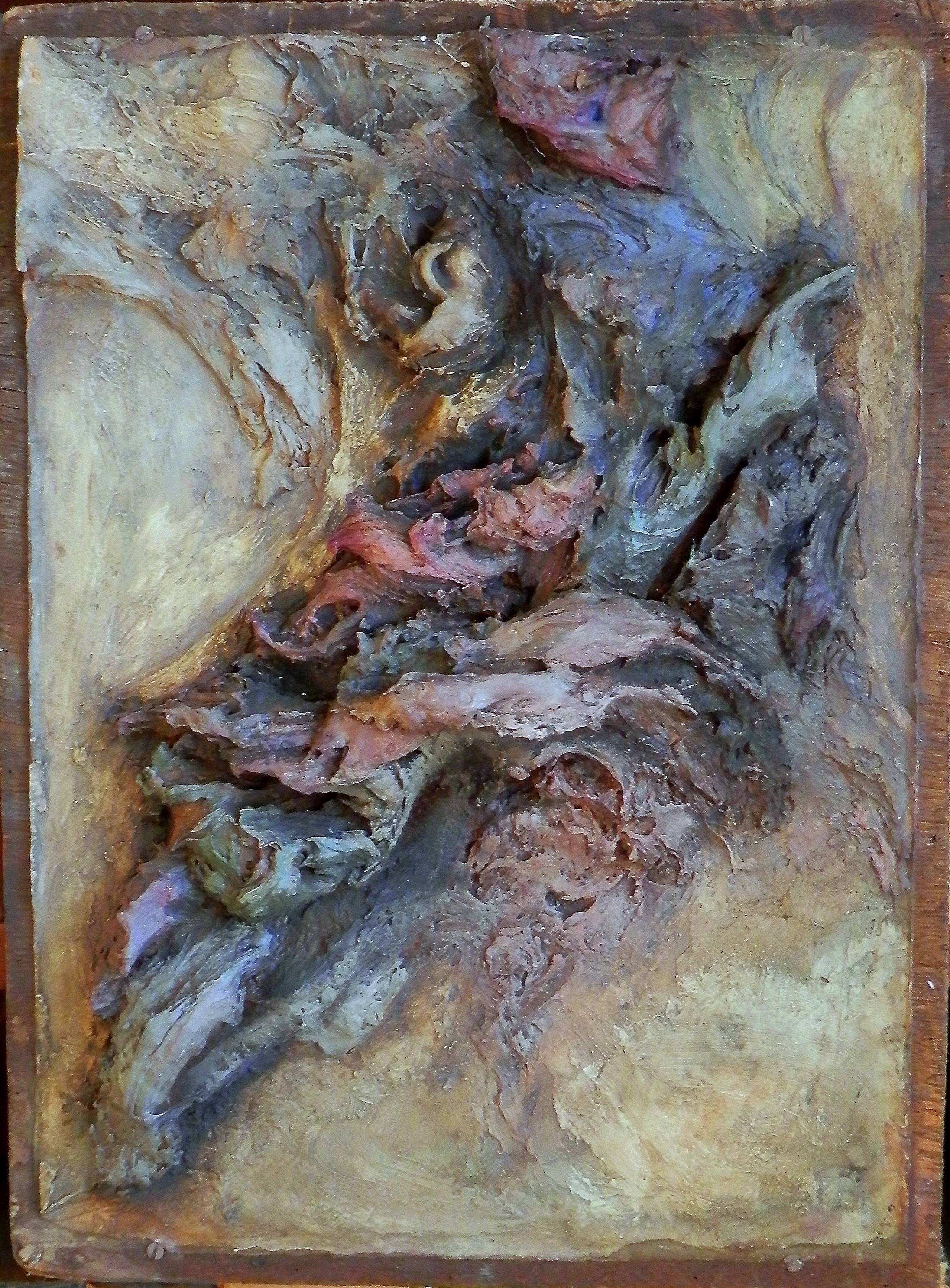 Conversation galante, plaster and oïl on board. 8” x 12”, 1966, $500