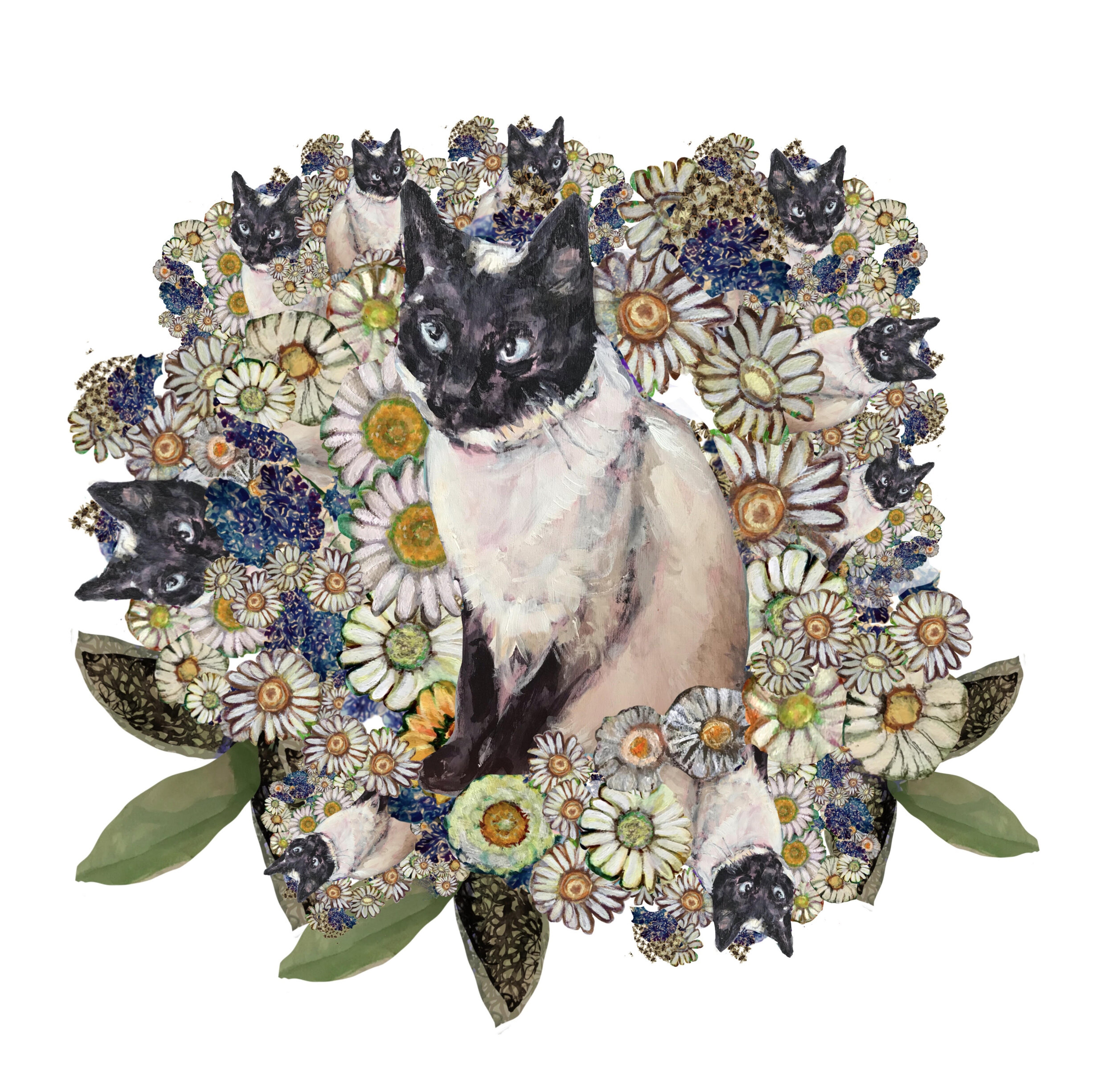  “La Belle”  12 x 12 inches, Giclée print stretched on canvas, Artist proof,  $400  Cat and flower kaleidoscope  