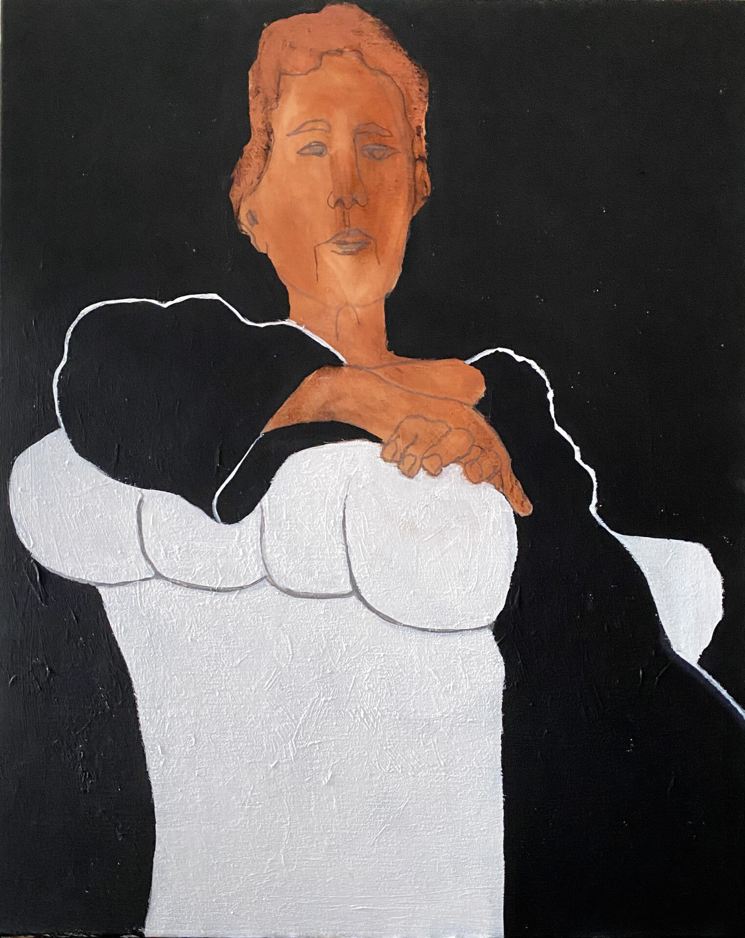   Barbara Dirnbach  “Portrait Study in Black and White” 30" x 24" x 1"; Acrylic on canvas/framed $700. 