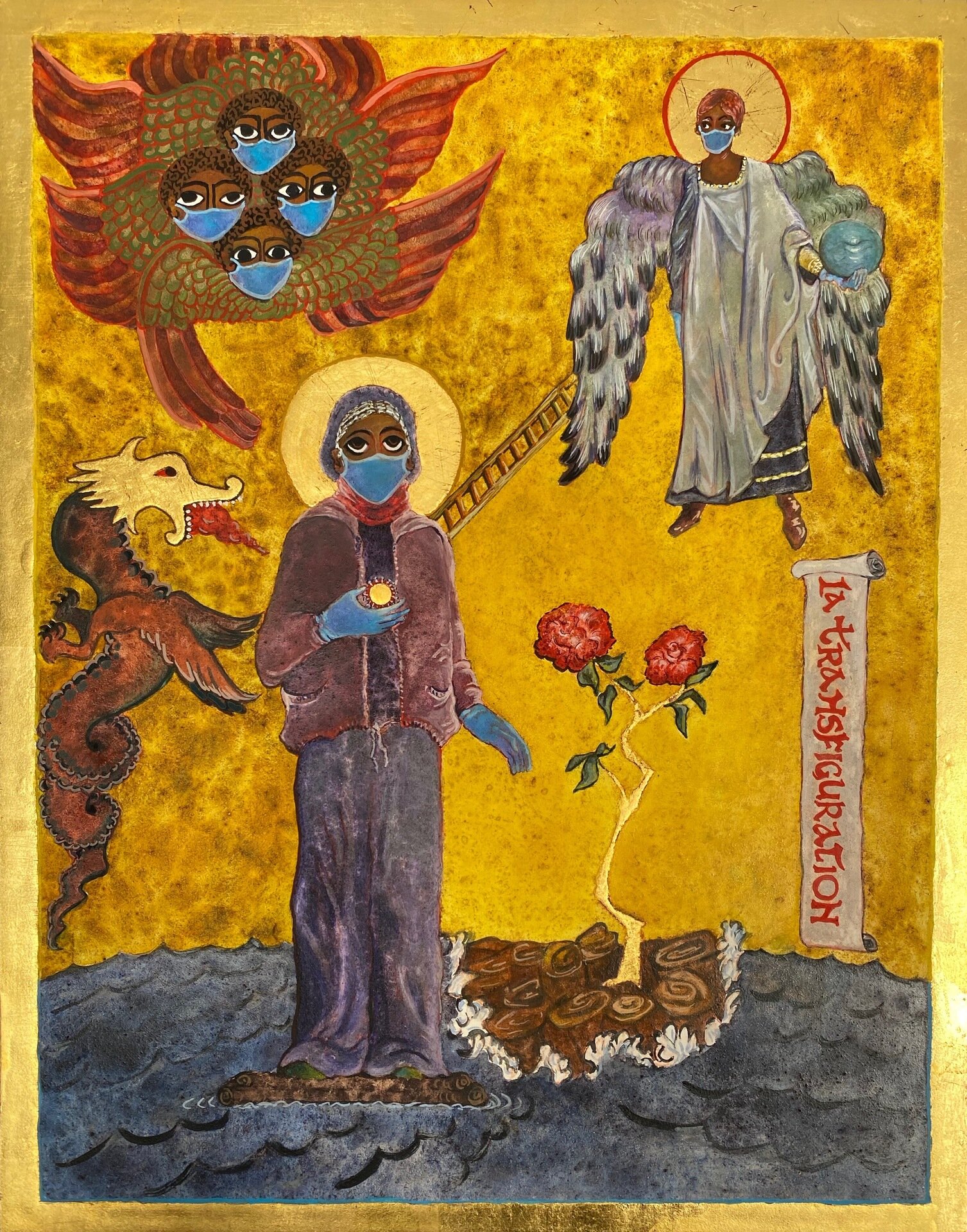   Roberta Levitow  “La Sainte Corona or The Transfiguration” 14" x 11" x 1"; Egg tempera and goldleaf on gesso board $2500. 