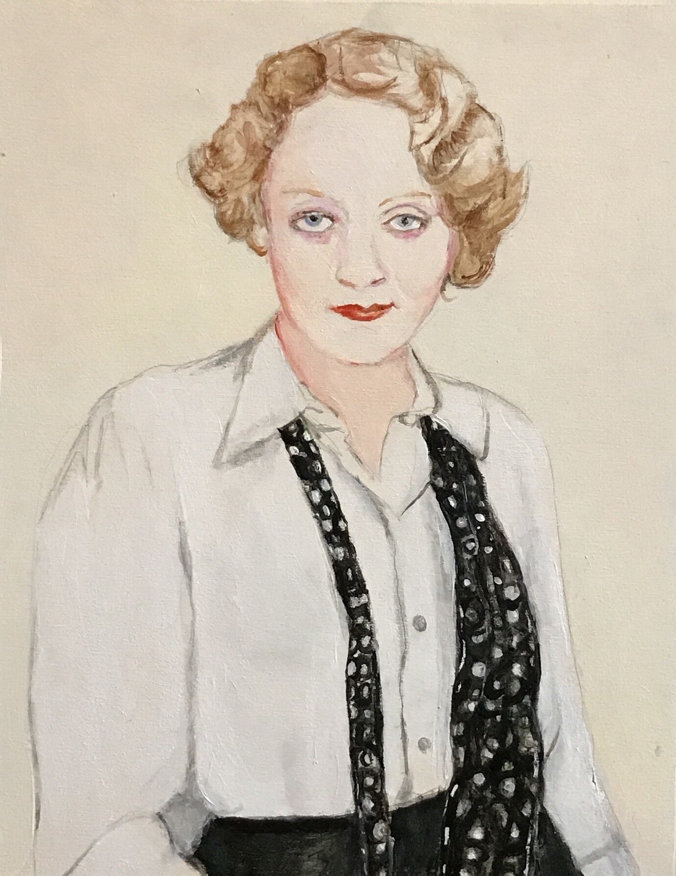  “Marlene”  11 x 14 inches, Acrylic on wood panel  $500.    Portrait of Marlene Dietrich 