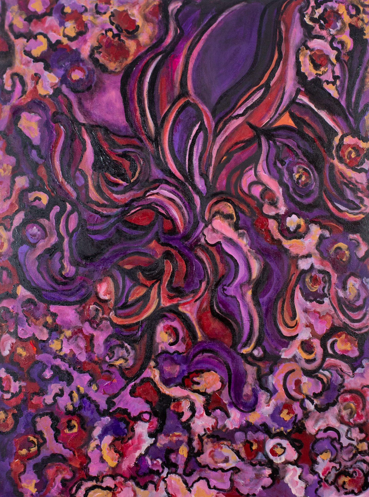  “Love is in the Air” 48" x 36" x 2.0"; Assemblage $2500. Purple and its various hues carries a wide variety of emotions and life status. My father, a retired Heavyweight Boxer, became a wrestler. As the villian, he wore a bright purple wool costume 