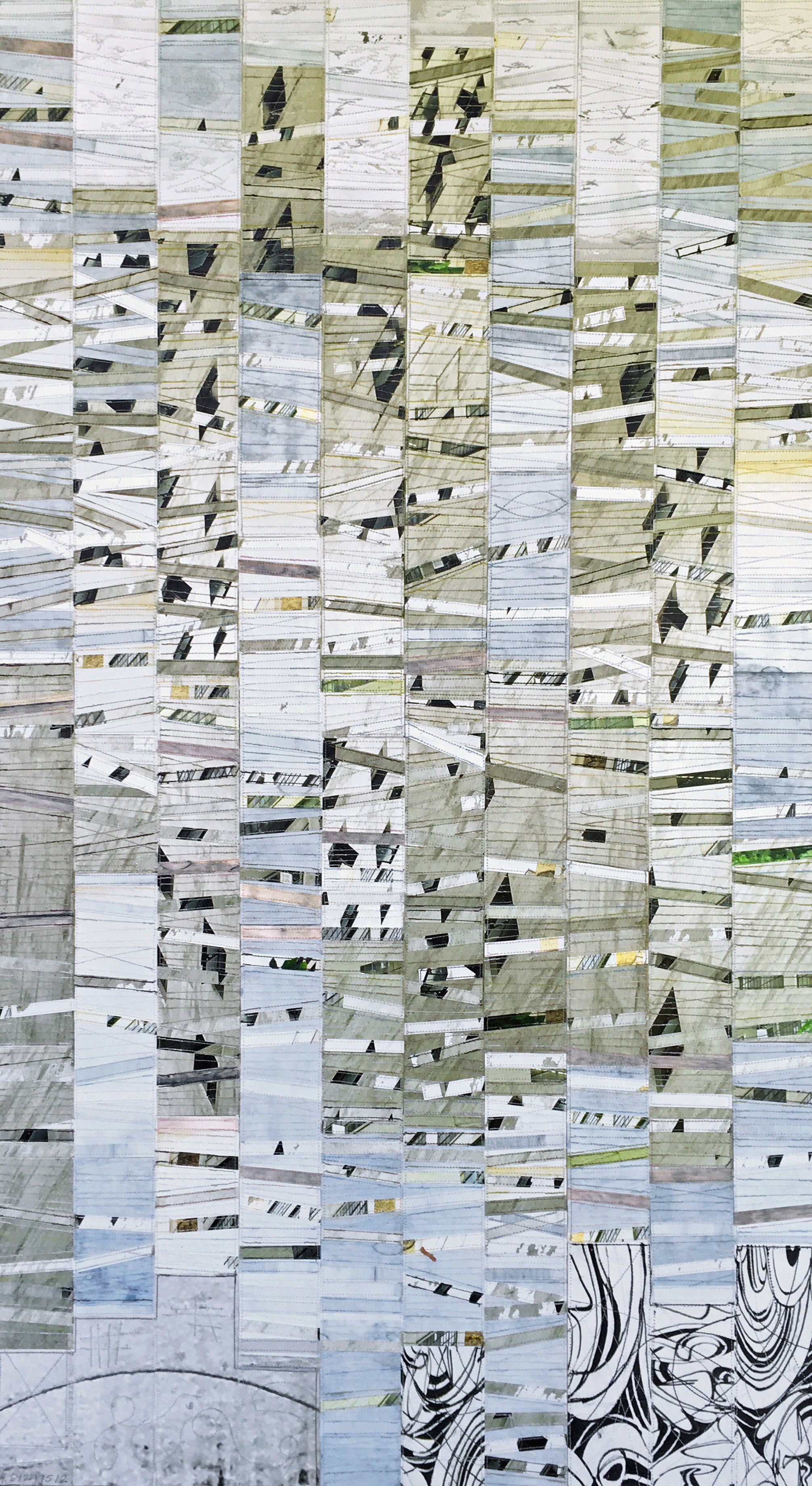  “High Line”  Paper and thread, 25 X 20 inches&nbsp; &nbsp;  $800.  