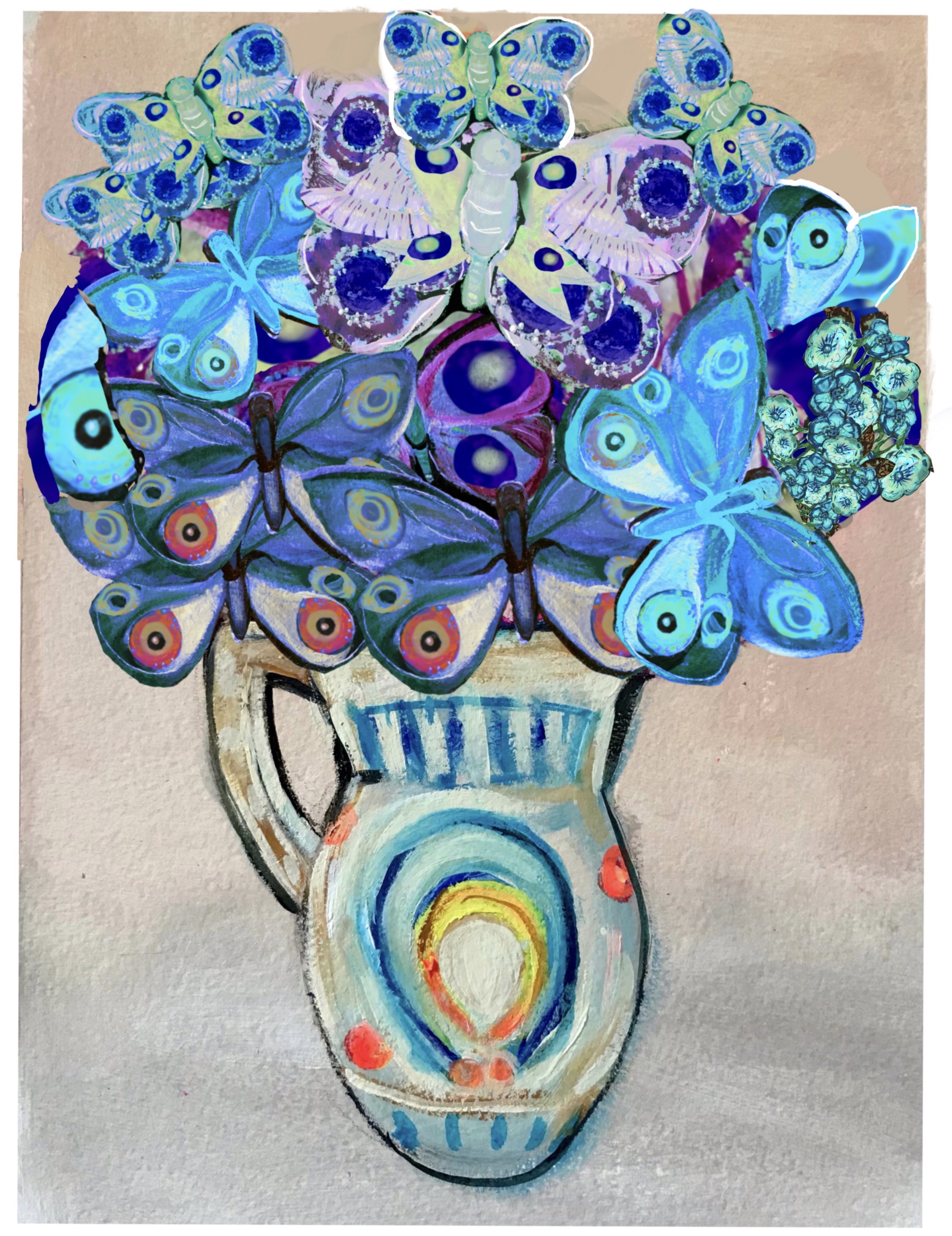  Butterfly Bouquet 9 x 12 inches, Original paintings in a digital collage  $300.  a composition of butterflies and flowers 