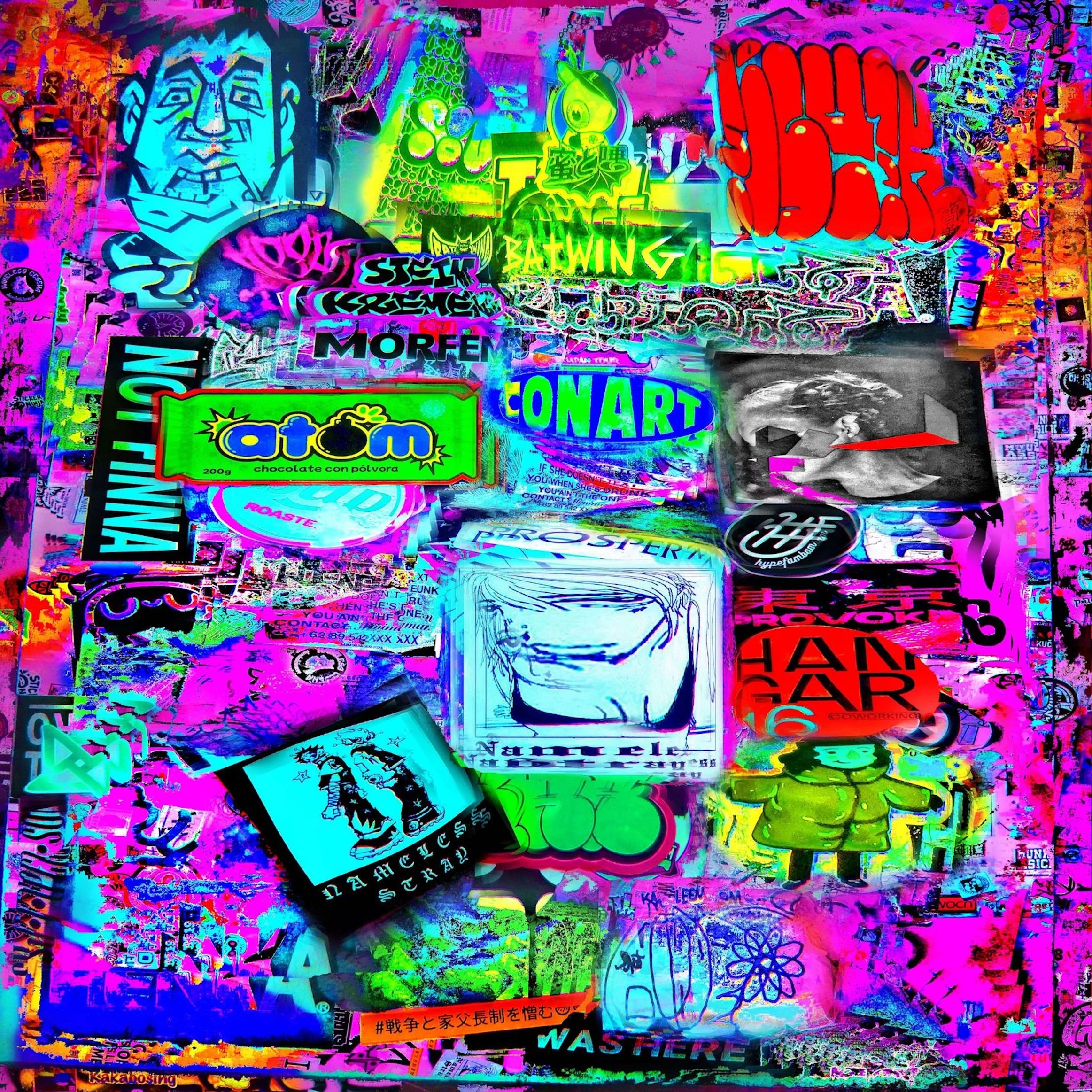 “Graffiti Variation Characters 45”, Monzo Watanabe, 45cm x 45cm, Mixed media on panel, 2025
