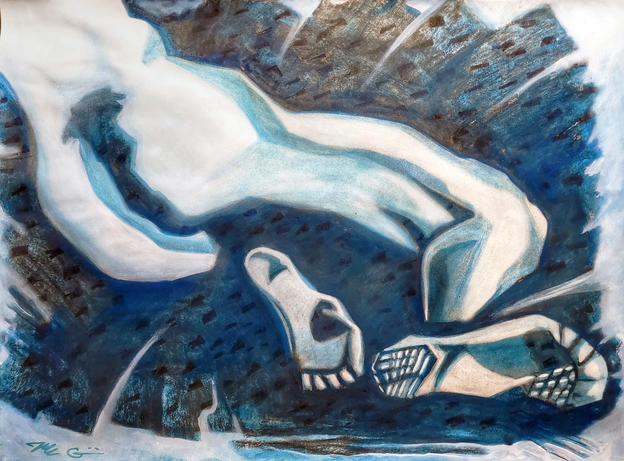 "Gluteus", Marc Chioine, 18" x 24", Charcoal and Watercolor, 2023