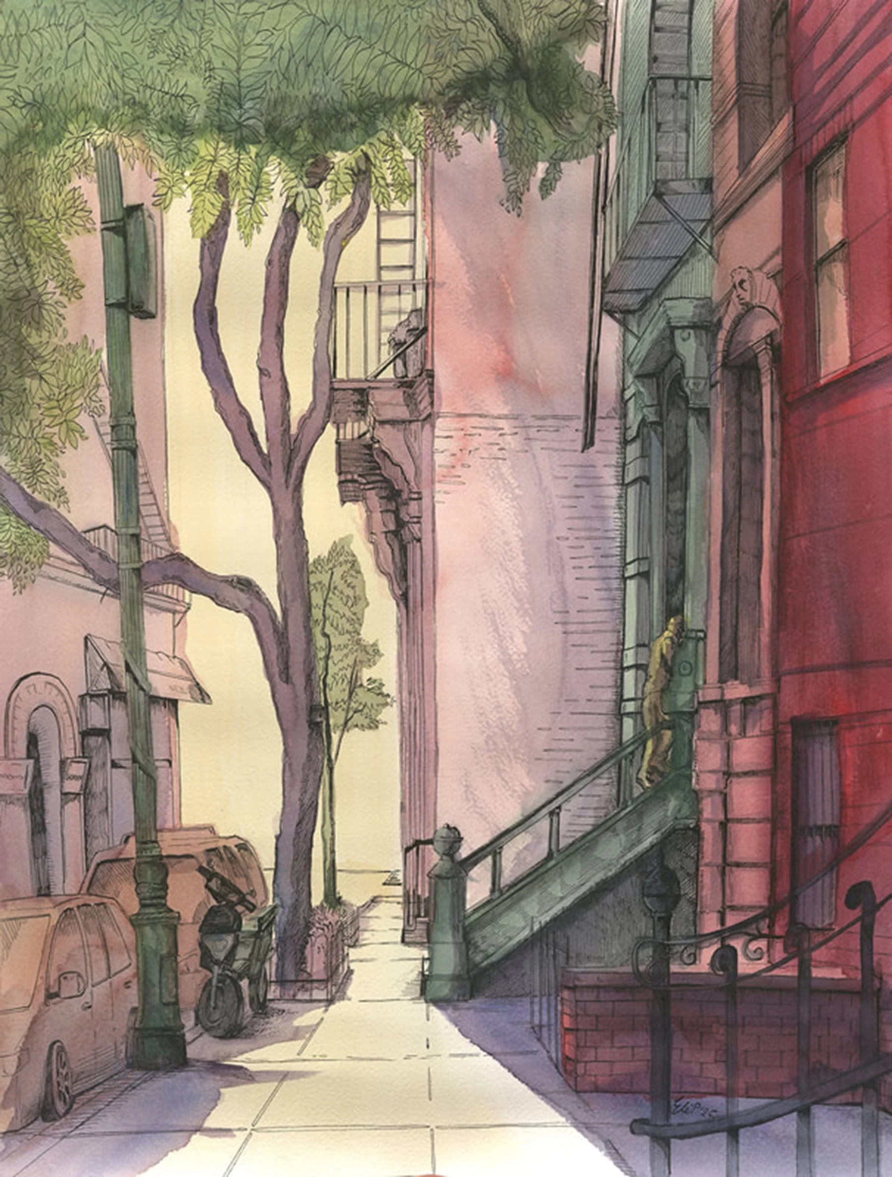 "Greenwich Village", Eli Portman, Pen and Ink, Watercolor on Paper, 17.5" x 22", 2024