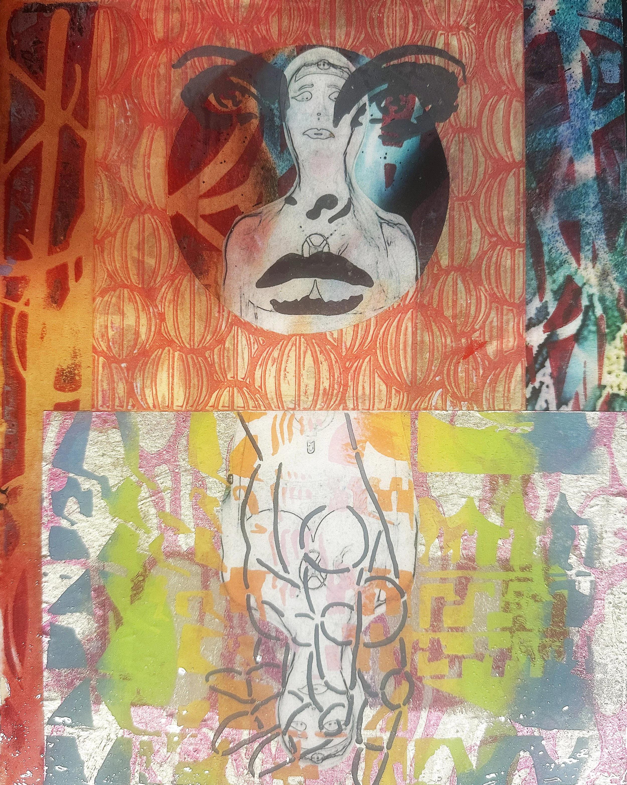 Lunenburg Mermaid Sarah Riley  Monoprint and collage mounted on panel 10 x 8 in. 2022